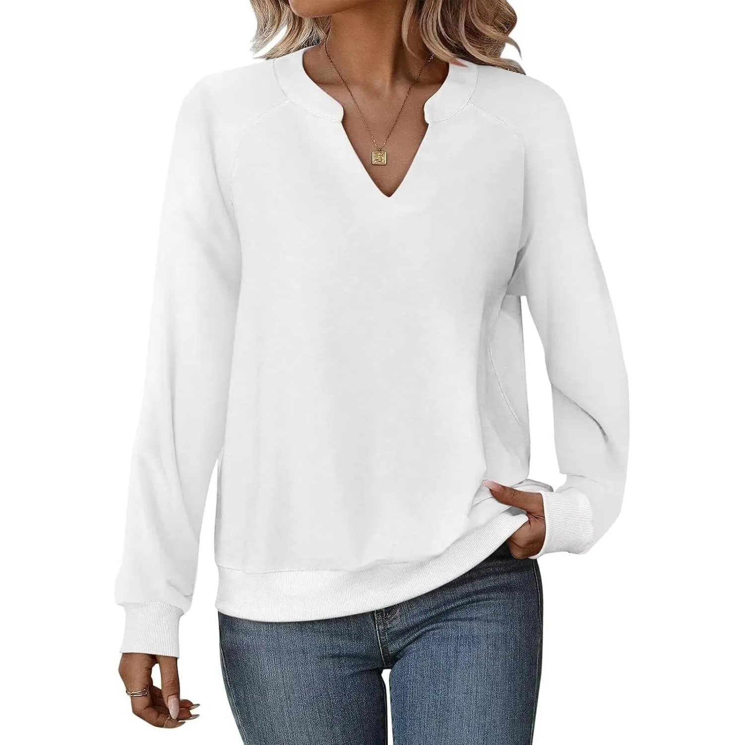 Cuptacc Pullover Damen Langarmshirt V-Ausschnitt Oberteile