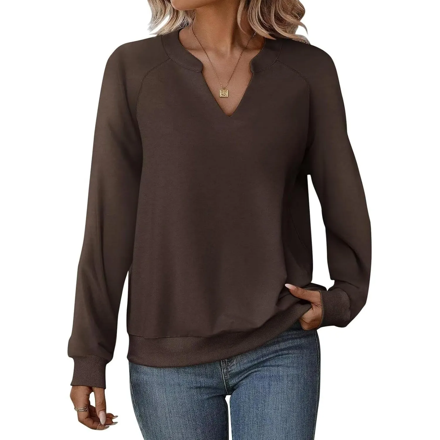 Cuptacc Pullover Damen Langarmshirt V-Ausschnitt Oberteile