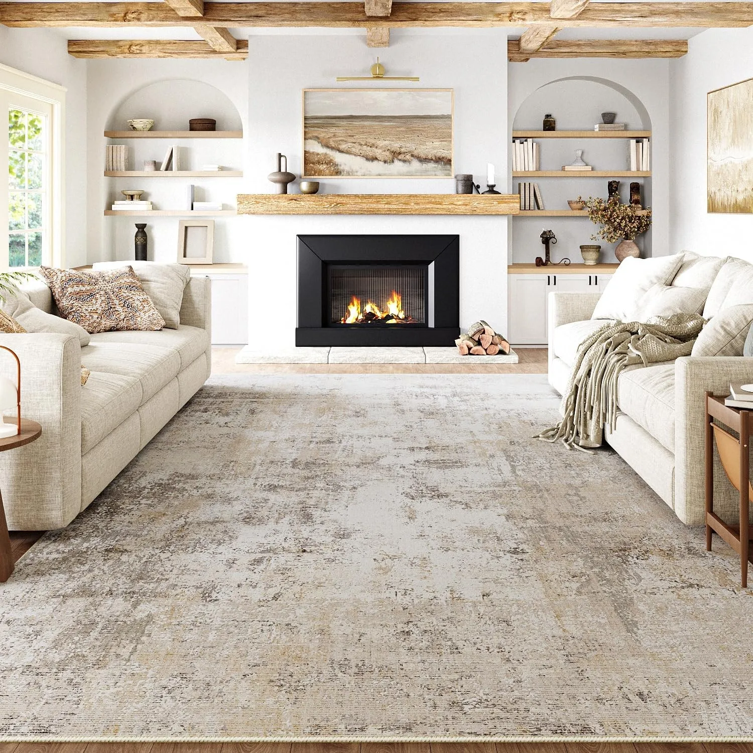 HUGEAR Beige Grau Teppich Wohnzimmer 300x400cm Waschbarer | Waschbarer Modern Abstrakter Teppich,Rutschfest, Kurzflorig…