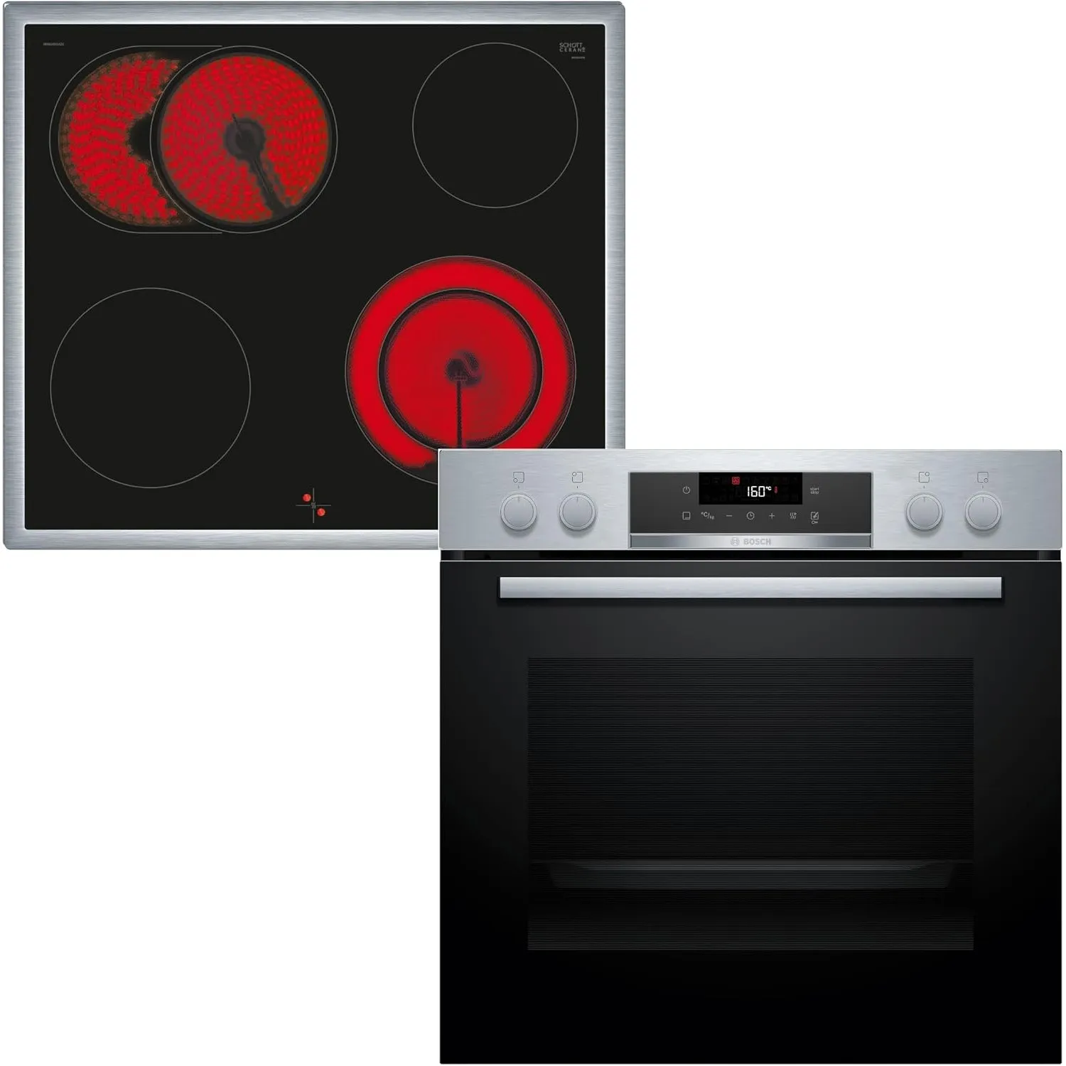 Bosch HND271AS64, Einbau-Herd-Set, Einbau-Herd 60 cm, HEA171BS3, Serie 2, Pyrolyse, Touch Control, Edelstahl & Elektro-…