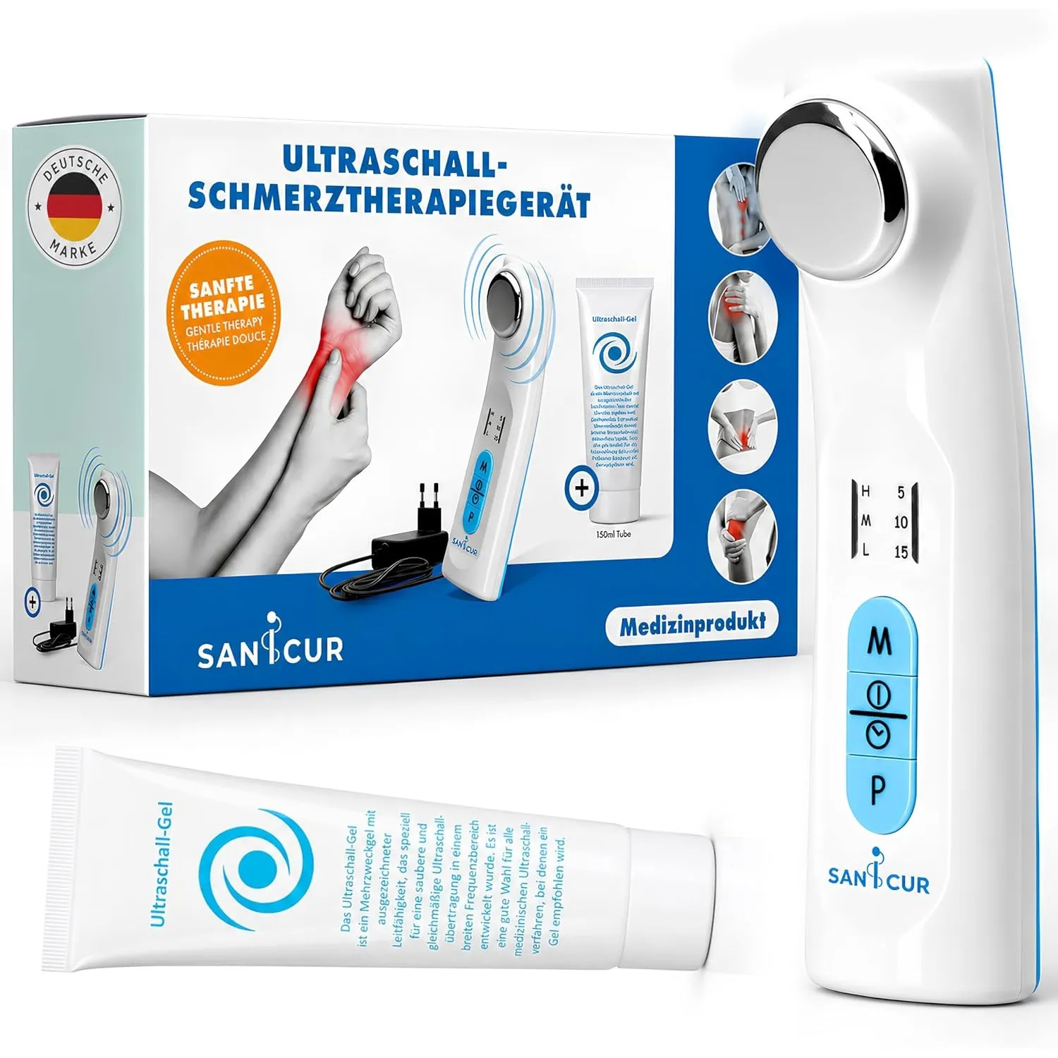 Ultraschallgerät Schmerztherapie für Zuhause, inkl. 150ml Ultraschallgel