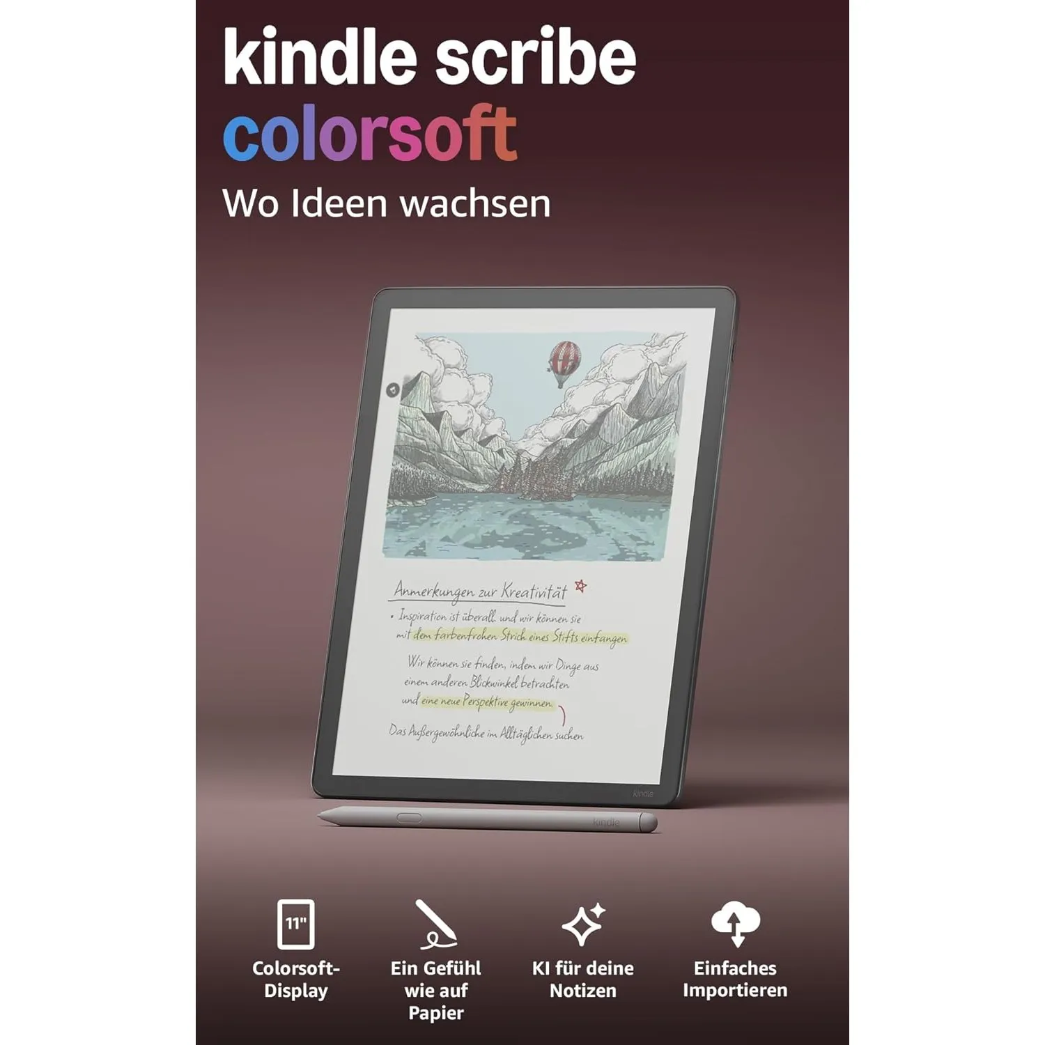 Amazon Kindle Scribe Colorsoft 64 GB (neueste Generation) – 11-Zoll-Farbdisplay mit Frontlicht – Dünn, leicht, leistung…