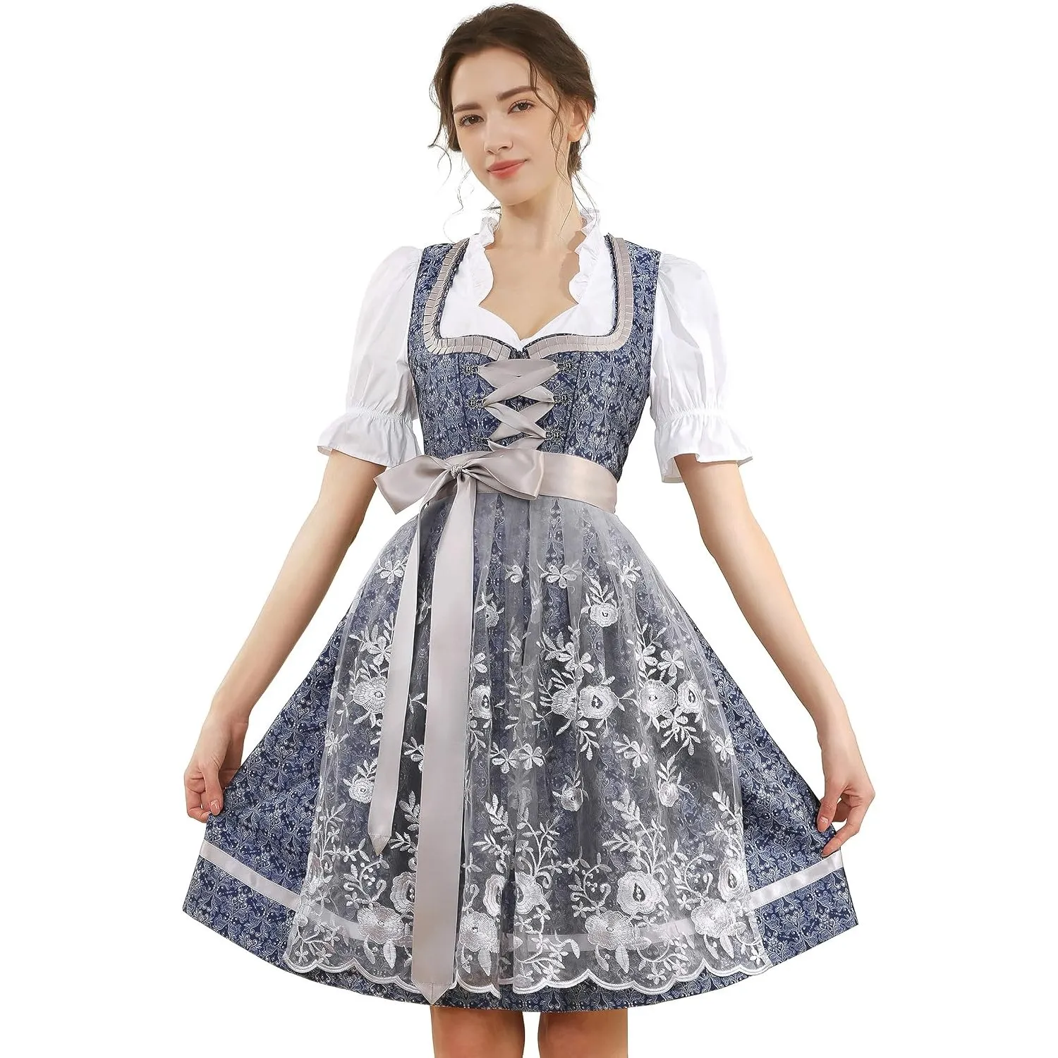 Dirndl Damen Midi Dirndlkleid Trachtenkleid Lang Trachtenrock 3 Teilig