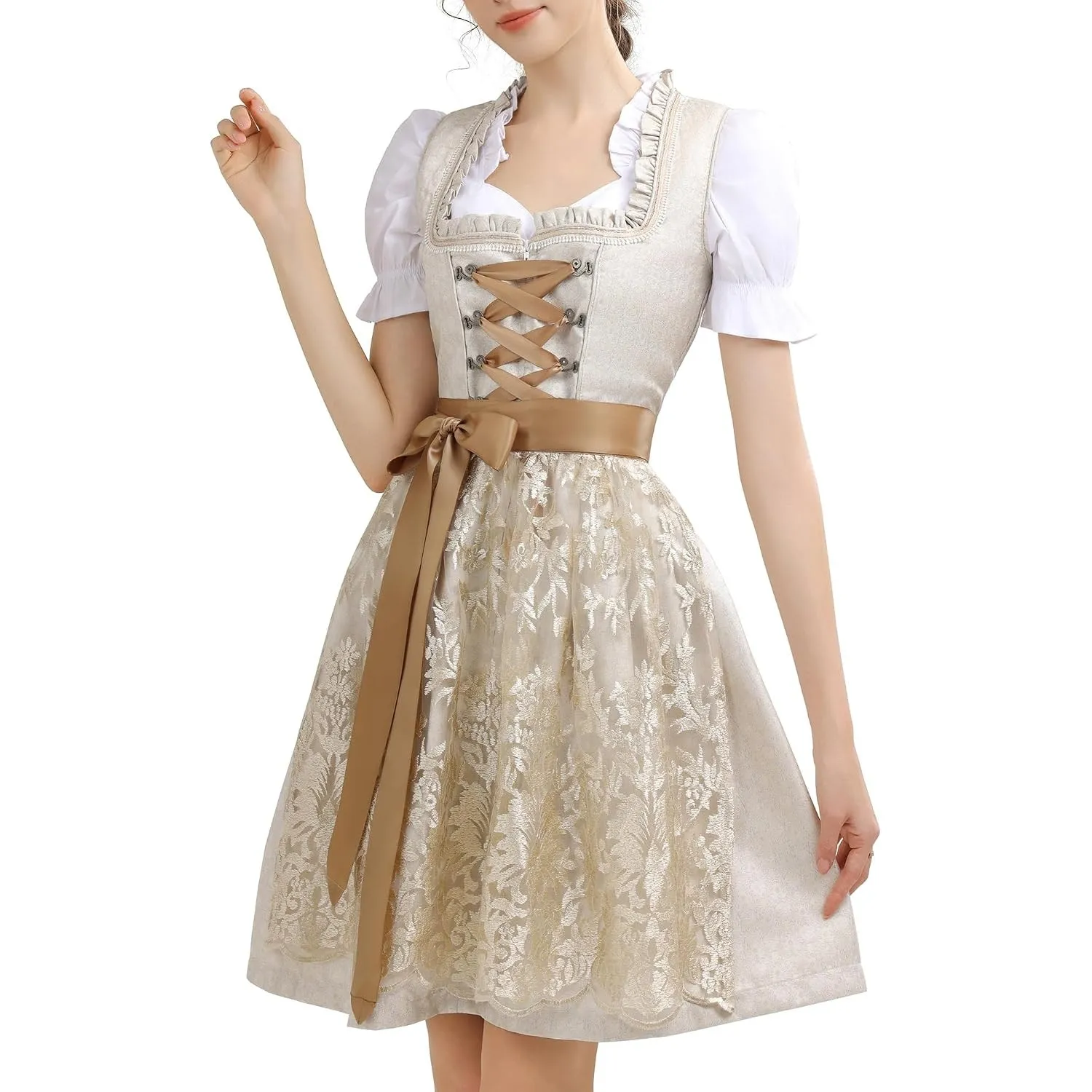Dirndl Damen Midi Dirndlkleid Trachtenkleid Lang Trachtenrock 3 Teilig