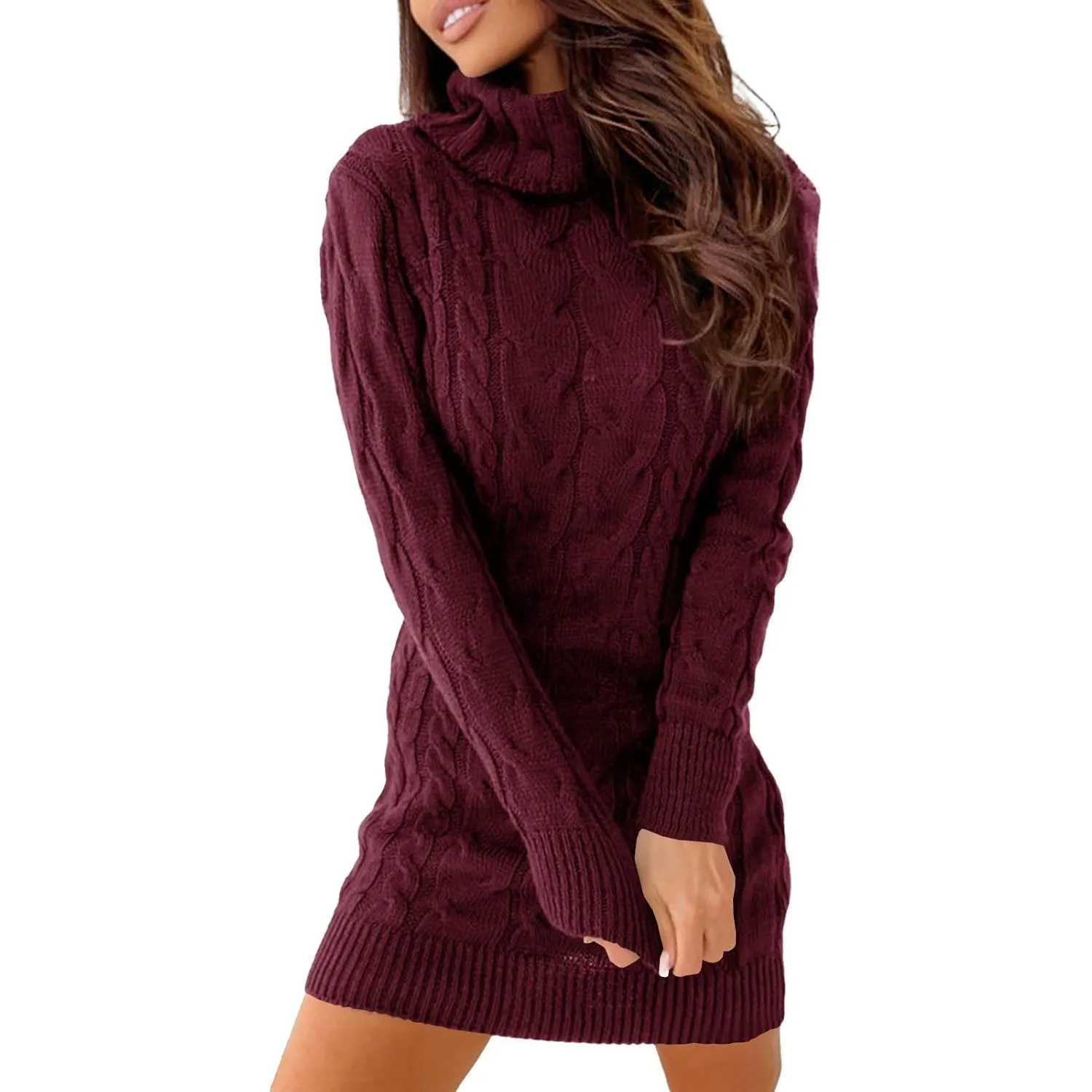 Ebifin Strickkleid Damen Rollkragen Strickpullover Elegant Dress