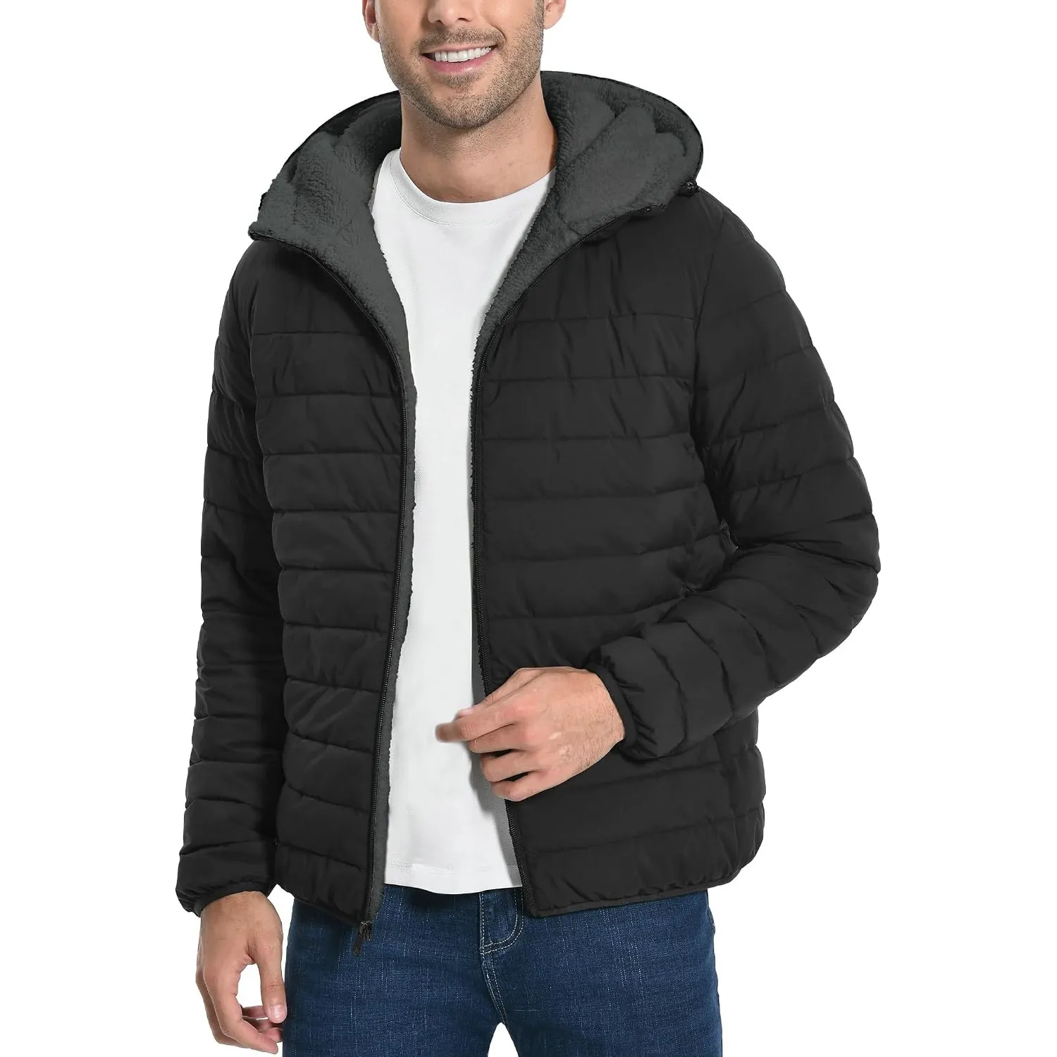 Pioneer Camp Herren Winterjacke Warme Steppjacke mit Kapuze, Sherpa Ausgekleidet Outdoorjacke Männer Wintermantel Gefüt…