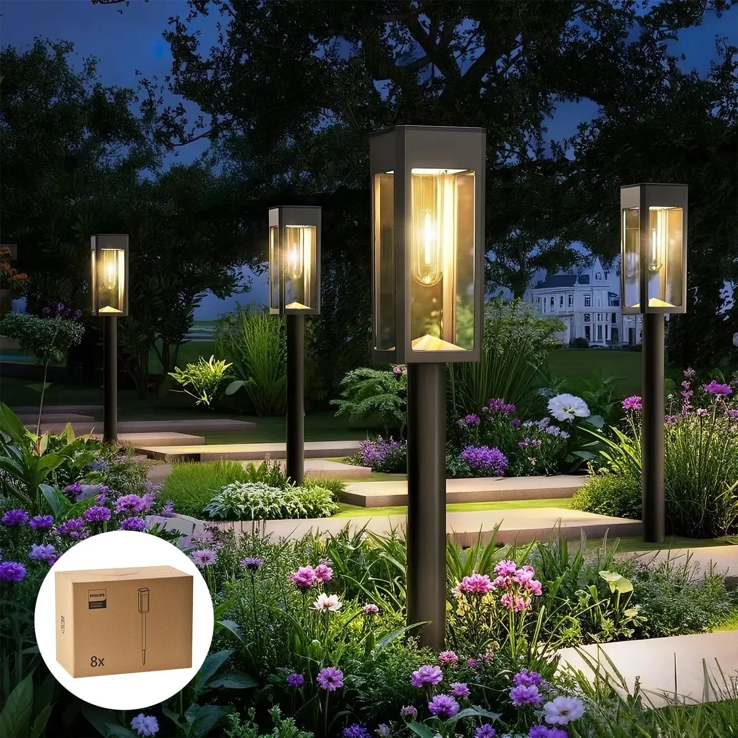 Philips 8 Stück Solarlampen für Außen Garten, 3000K Warmweiß Solar Gartenleuchten, Wasserdicht Außenbeleuchtung Wegeleu…
