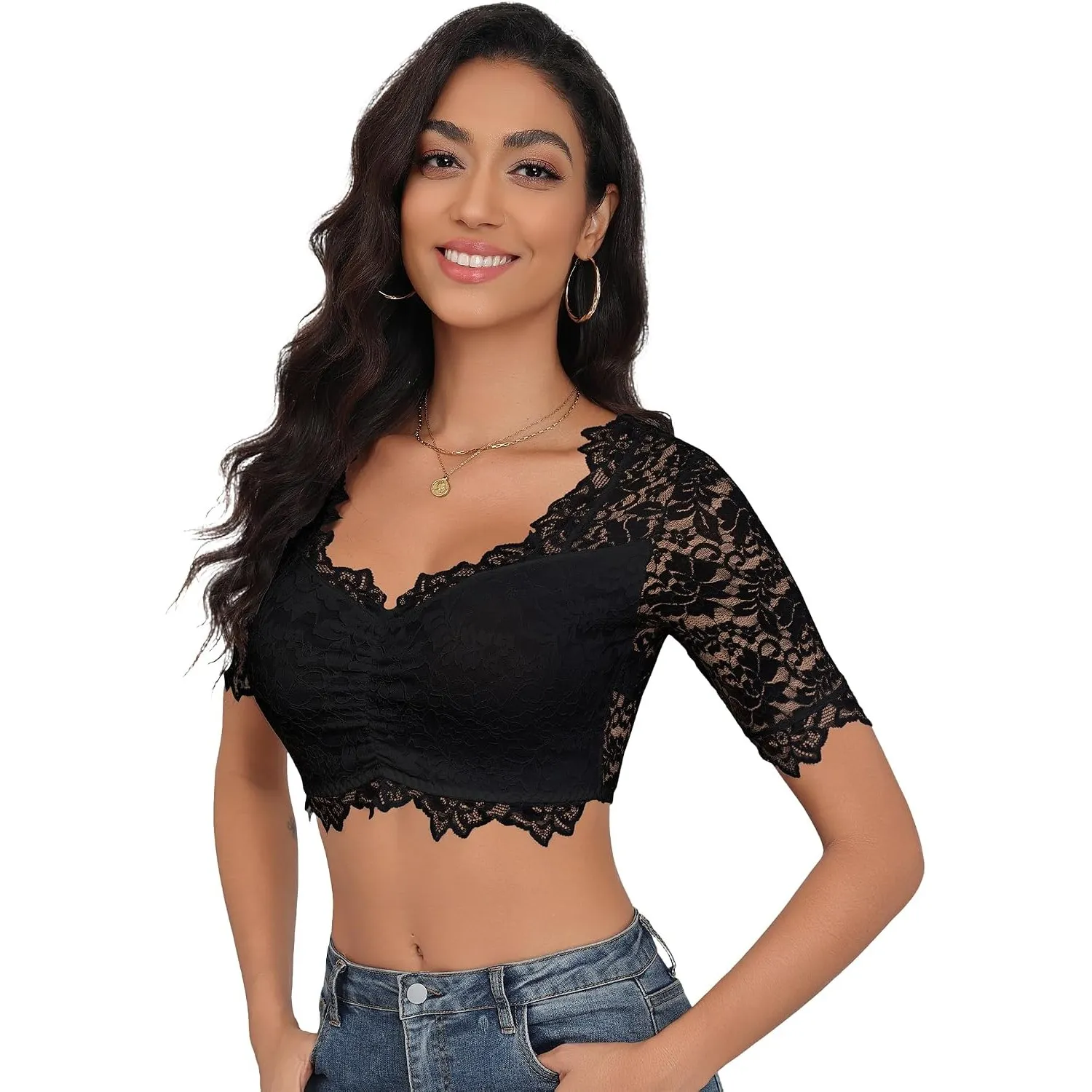 Hotouch Dirndlbluse Damen Spitze Dirndl Bluse Spitzenbluse für Oktoberfest
