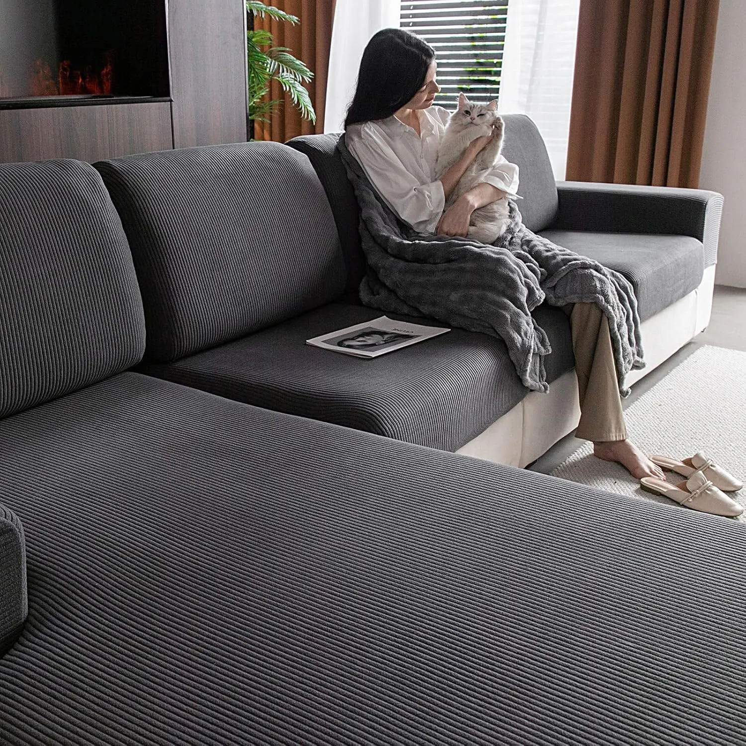 OHSIO Stretch Sofa Überzug - Rutschfester Sofa Sitzkissenbezug
