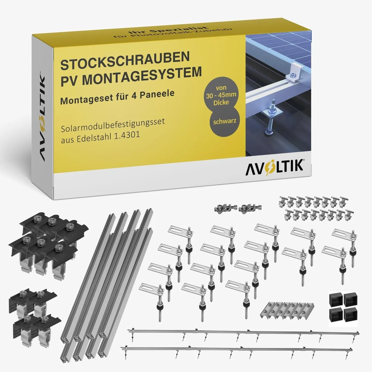 PV Halterung Blechdach Montageset – Balkonkraftwerk – inkl. 200 mm Stockschrauben M10, EPDM-Dichtung, 1,25 m Aluschiene…