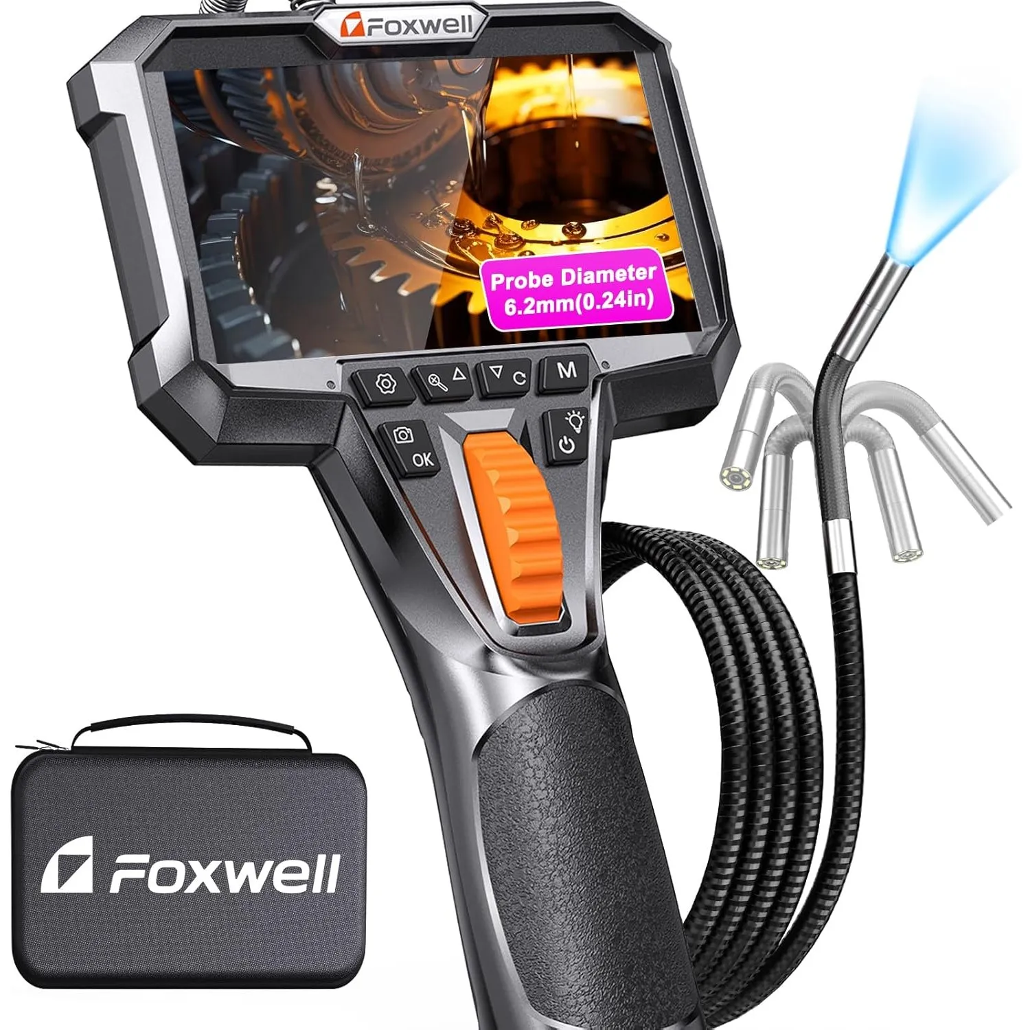 FOXWELL Y400 220° Drehbar Endoskopkamera mit Licht, 6,2mm Endoskopkamera Beweglicher Kopf, IP67 Wasserdicht Inspektions…