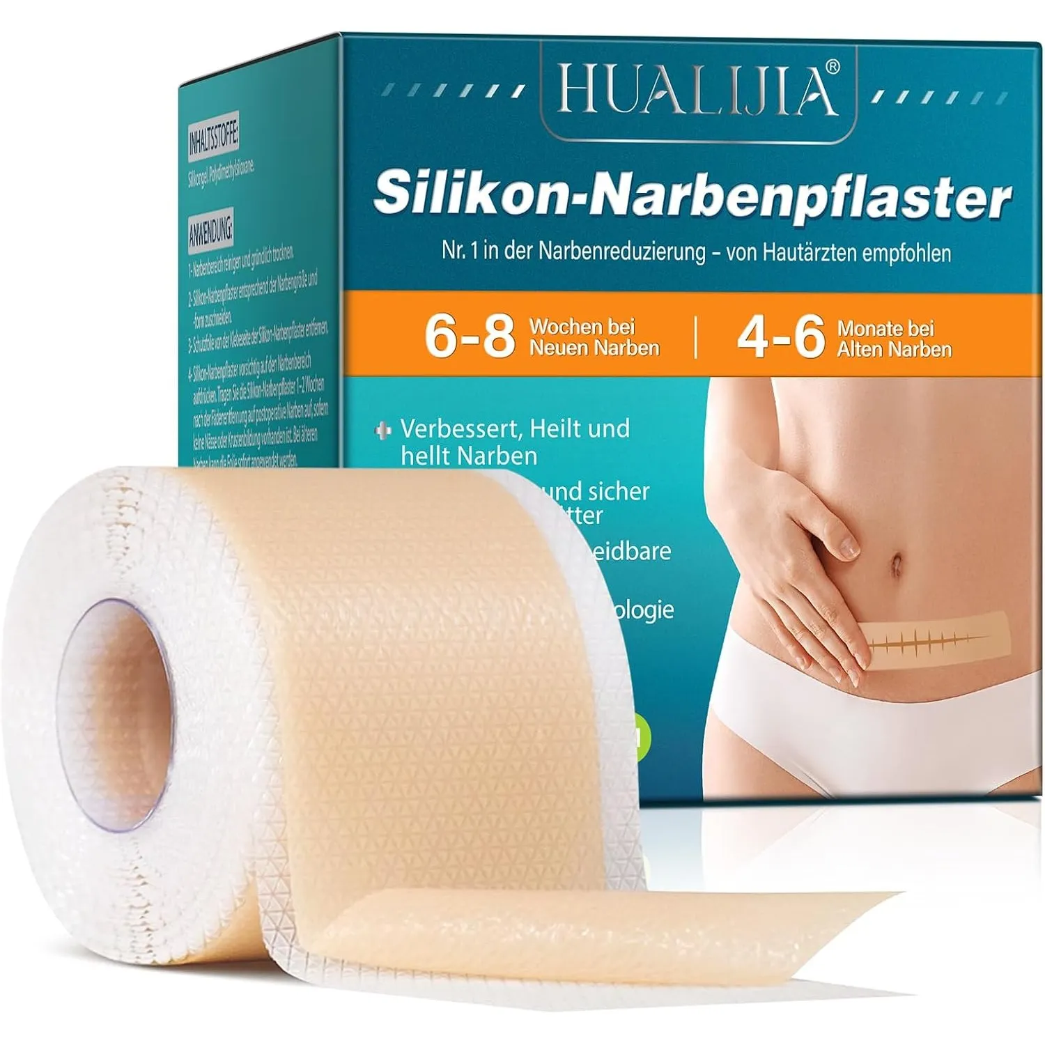 Silikon-Narbenpflaster für die Haut (4cm x 1.9m), Silicone Scar Tape – hautverträglich, atmungsaktiv & wasserfest