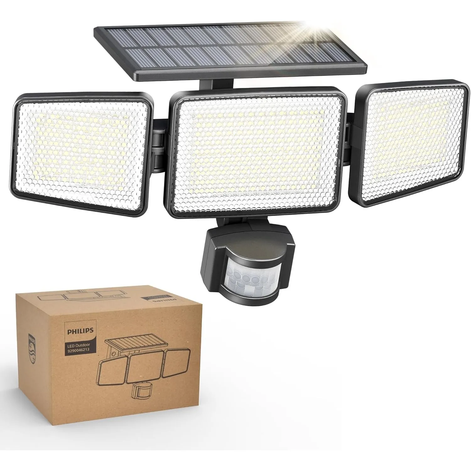 Philips Solarlampen für Außen mit Bewegungsmelder, 302 LEDs 1200 Lumen, Solarbetriebene Wasserdichte Wandfluter, 3 Köpf…