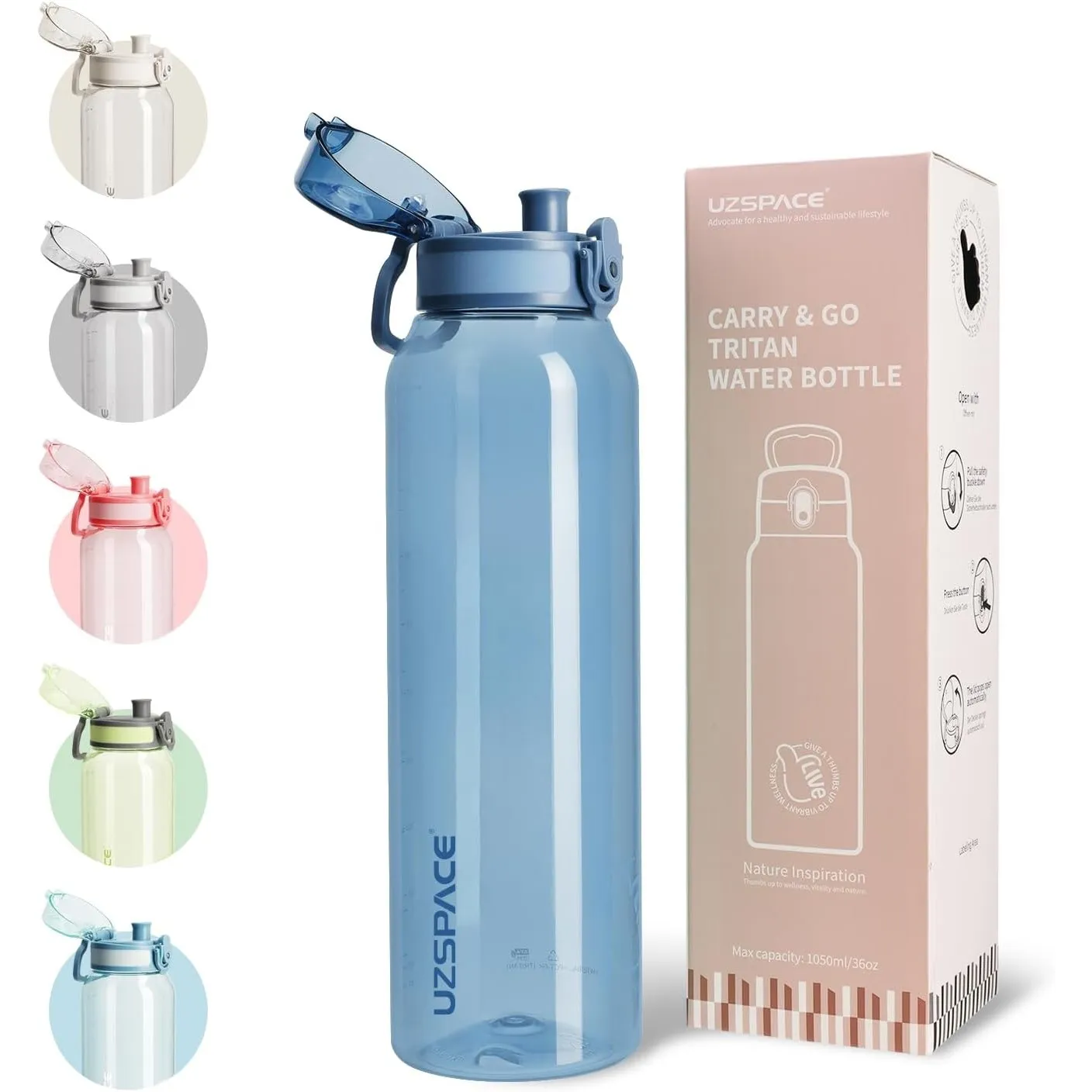 UZSPACE Trinkflasche 1L Sport Wasserflasche, Spülmaschinenfest Sportflasche