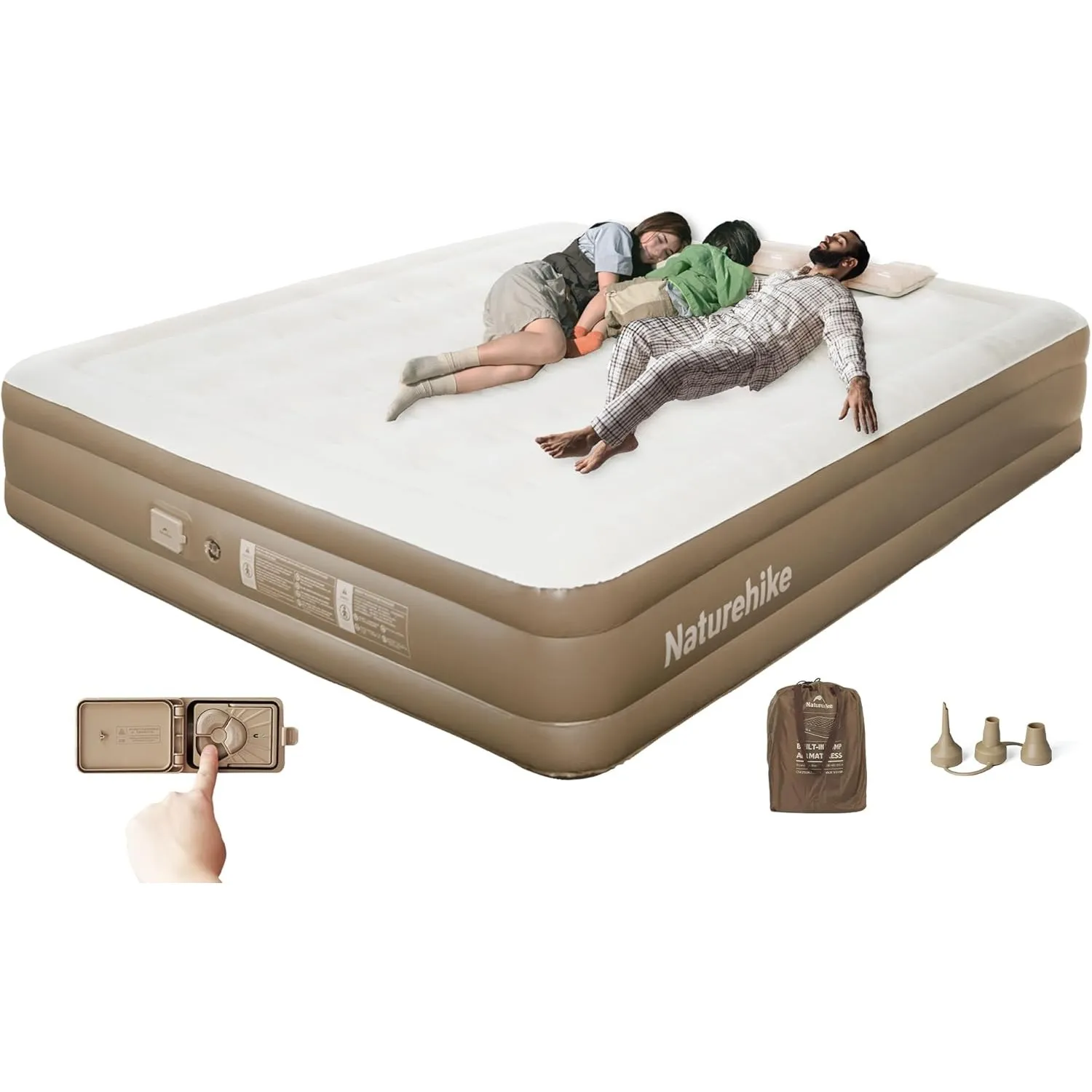 Naturehike Luftmatratze 3 Personen Selbstaufblasend mit Akkupumpe - Aufblasbares Gästebett 200x180x38cm für Camping & Z…