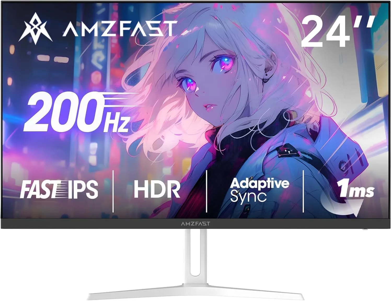 Amzfast AMZG24X1W 24 Inch Gaming Monitor 200Hz, FHD 1920x1080, Fast IPS Monitor, 1ms MPRT, 110% sRGB, Anti-Blue Light, …