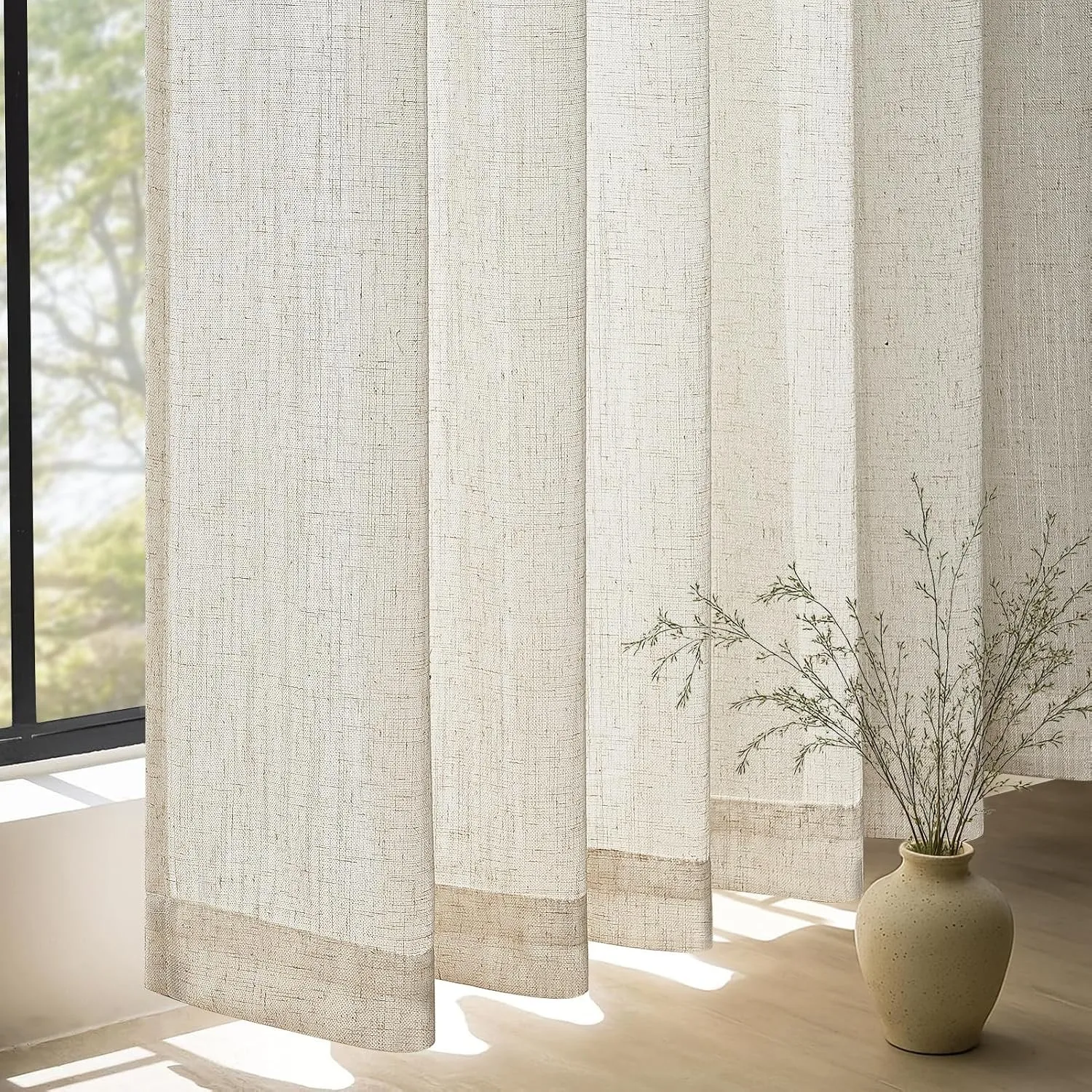 Topfinel 1 Stücke H260xB300cm Leinen Vorhänge Boho Gardinen Wohnzimmer Gardine Halbtransparent Vorhänge mit Kräuselband…