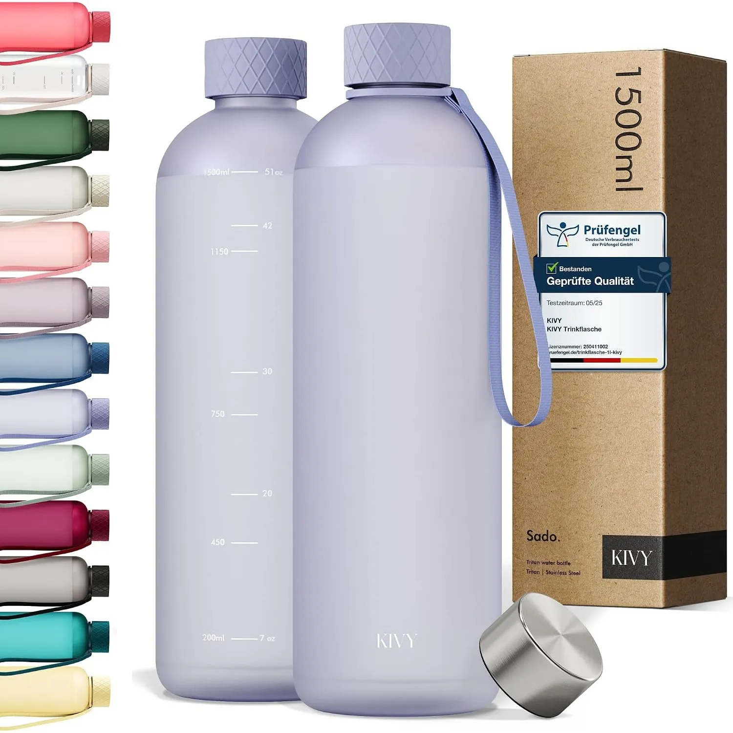 KIVY Trinkflasche 1,5l aus Tritan - Kohlensäure geeignet & Auslaufsicher