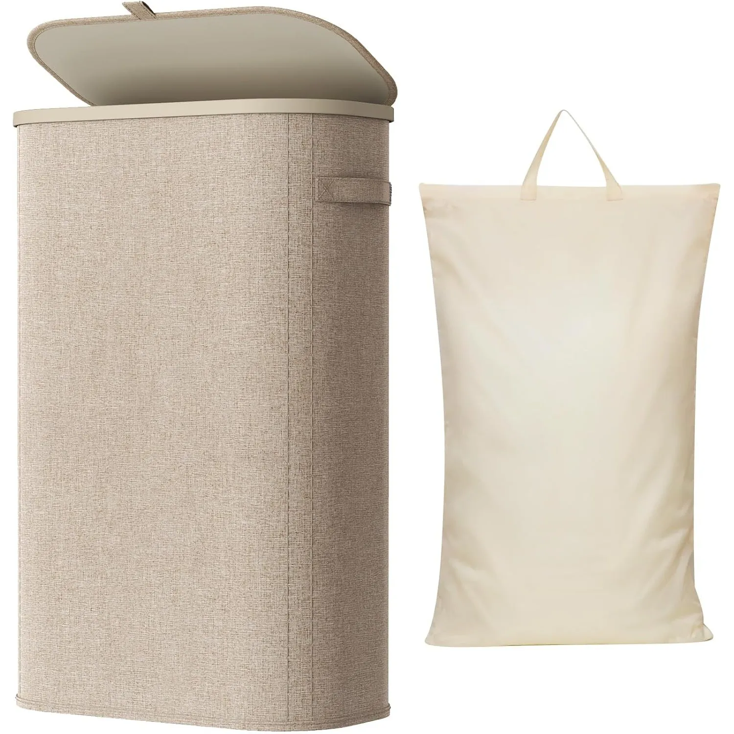 Lifewit 65L schmaler Wäschekorb mit Deckel, faltbarer Wäschesammler, Beige
