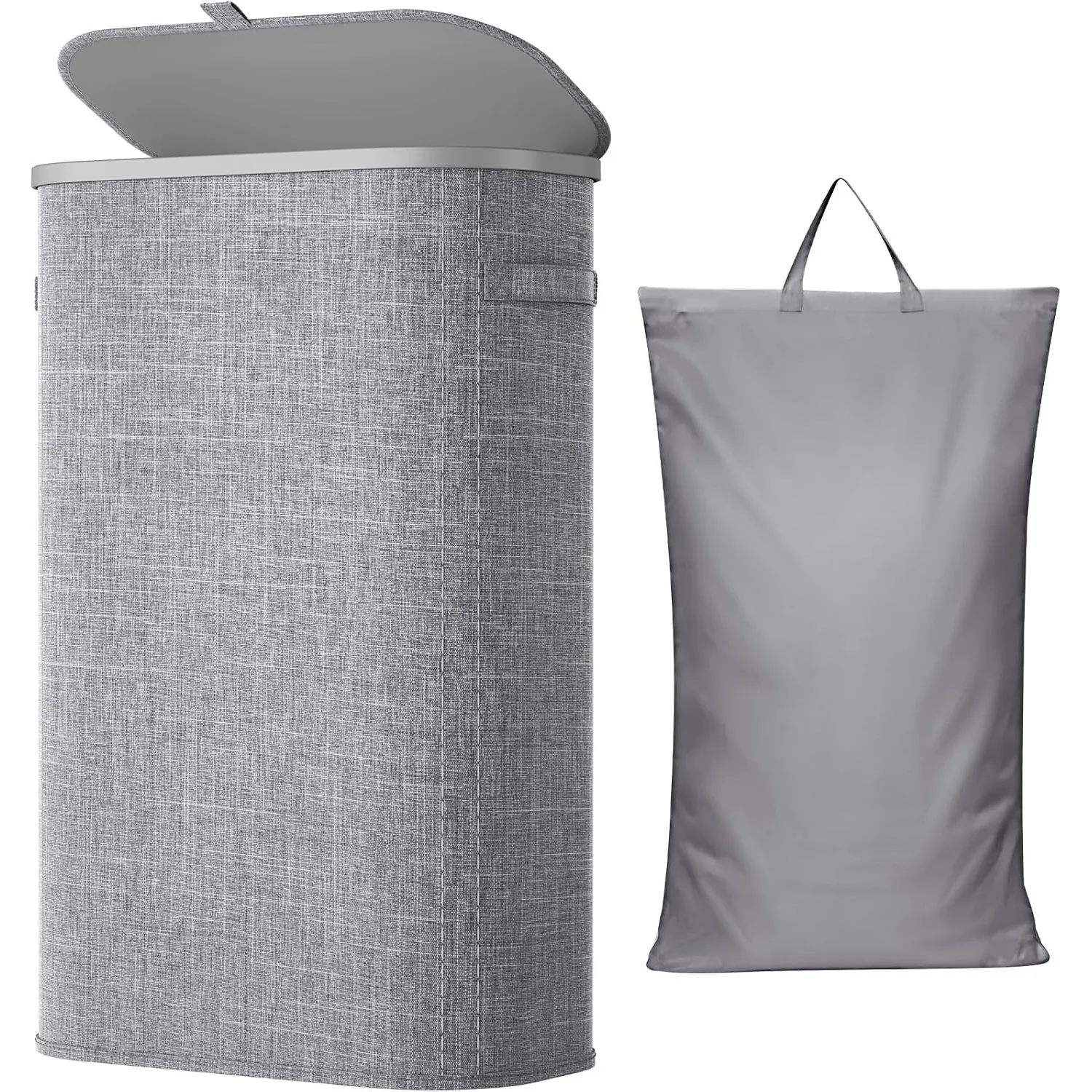 Lifewit 65L schmaler Wäschekorb mit Deckel, Hellgrau | Schlanke faltbare Wäschebox mit herausnehmbarem Wäschesack und T…