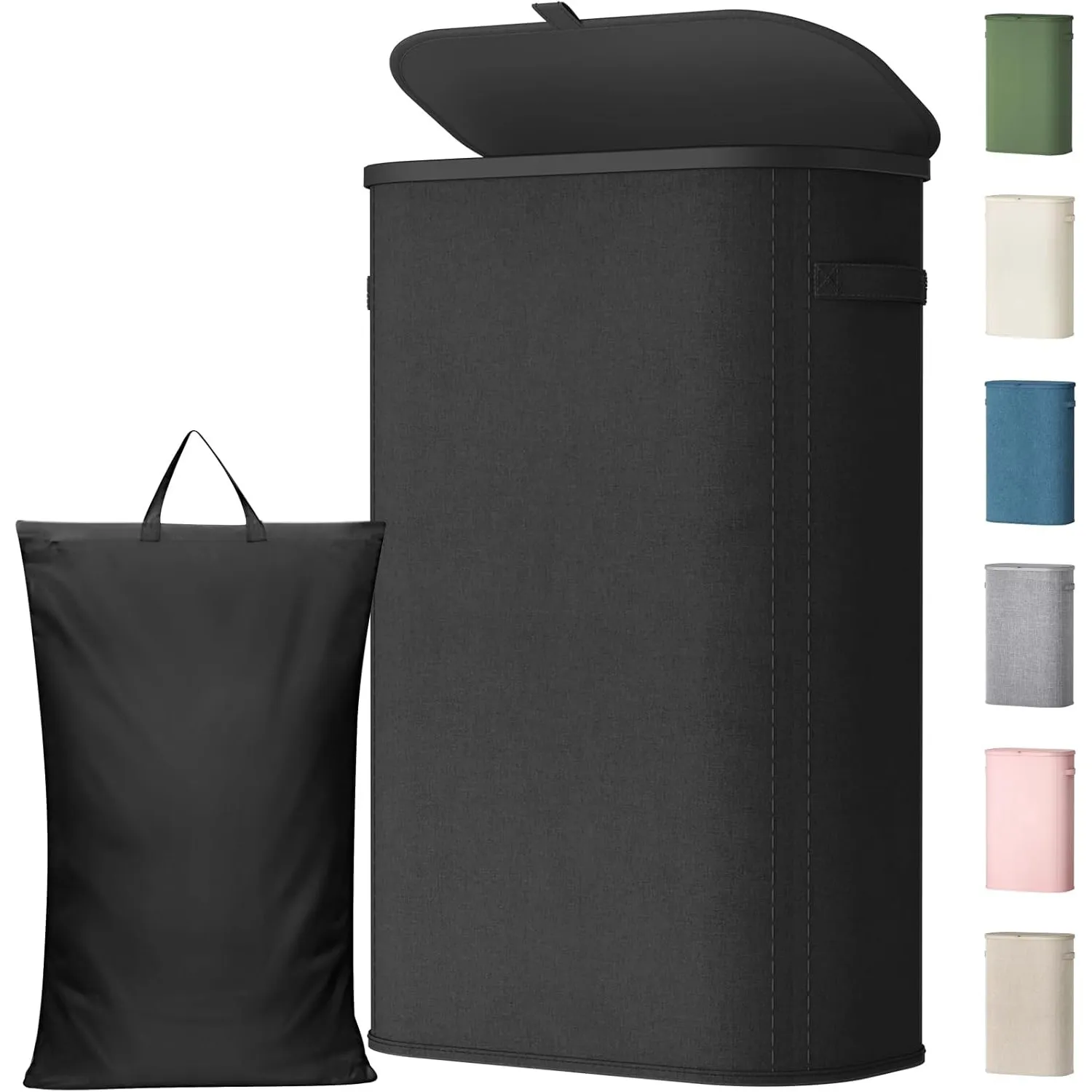 Lifewit 65L schmaler Wäschekorb mit Deckel, Schwarz