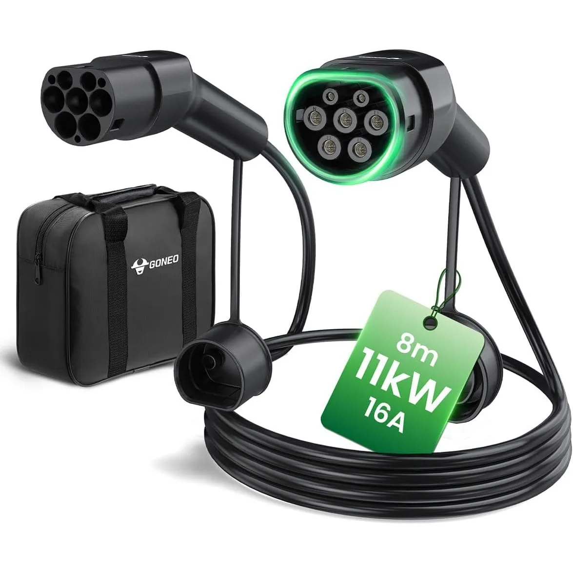 GONEO Typ 2 Ladekabel 11kW 8M, 16A, 3-Phasig, Modus 3, IP54, Typ 2 und CCS2 E-Auto Ladekabel für Elektroauto mit Traget…