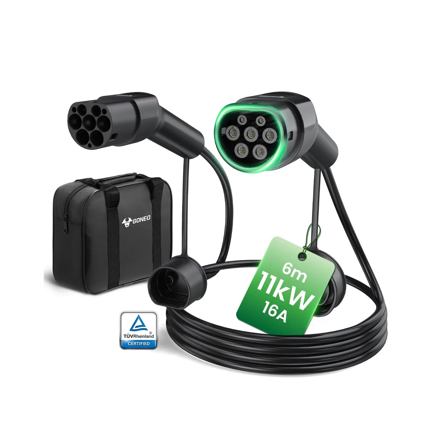 GONEO Typ 2 Ladekabel 11kW 6M, 3-Phasig 16A Mode 3 Schnellladekabel, IP54 TPU Abriebfest, Kompatibel mit Tesla/VW/BMW/A…