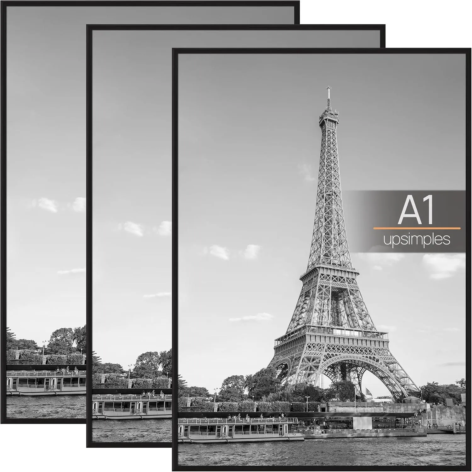 upsimples 3er Set Bilderrahmen A1 Schwarz für Poster, Wandbilder & Fotos