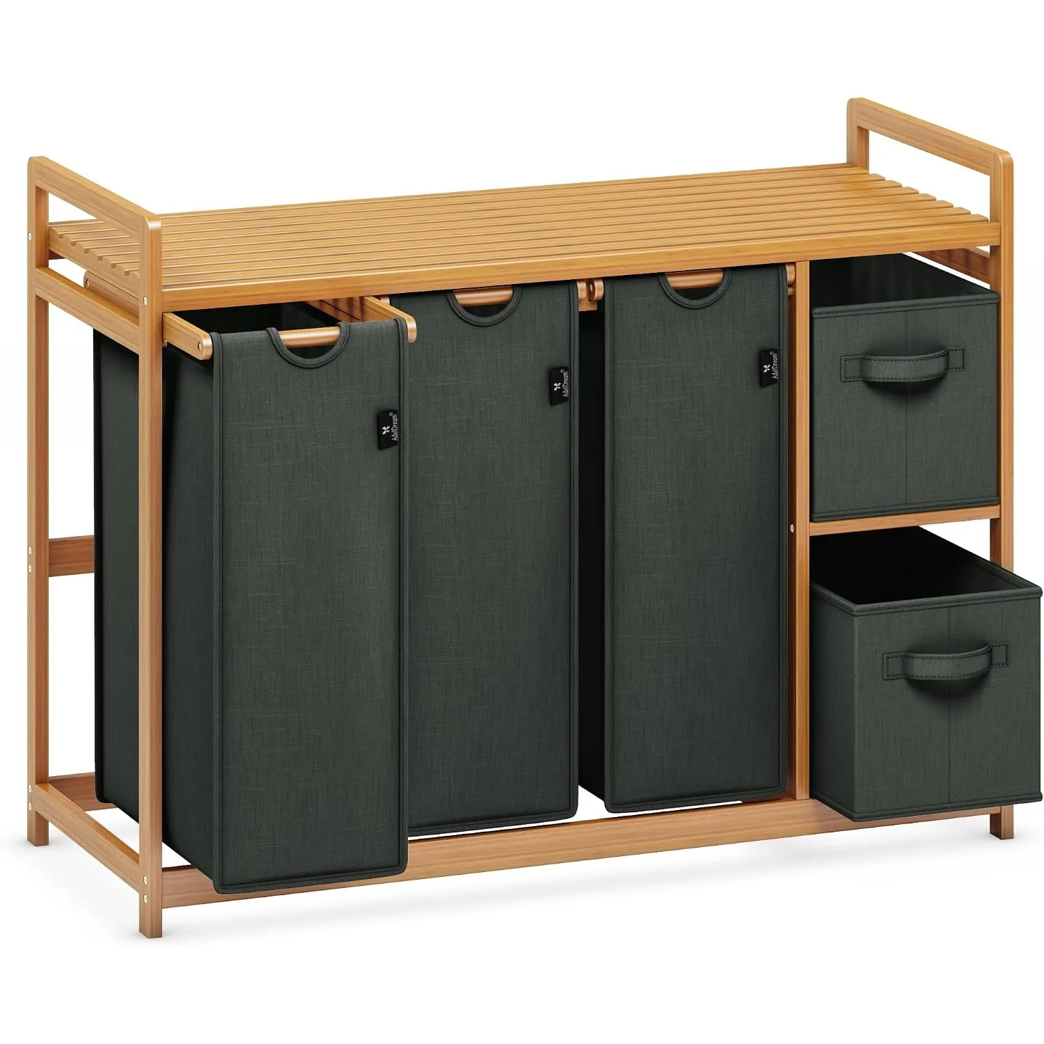 AdelDream Wäschekorb 190L,5 Fächer Wäschesammler mit Ablage, Bambus