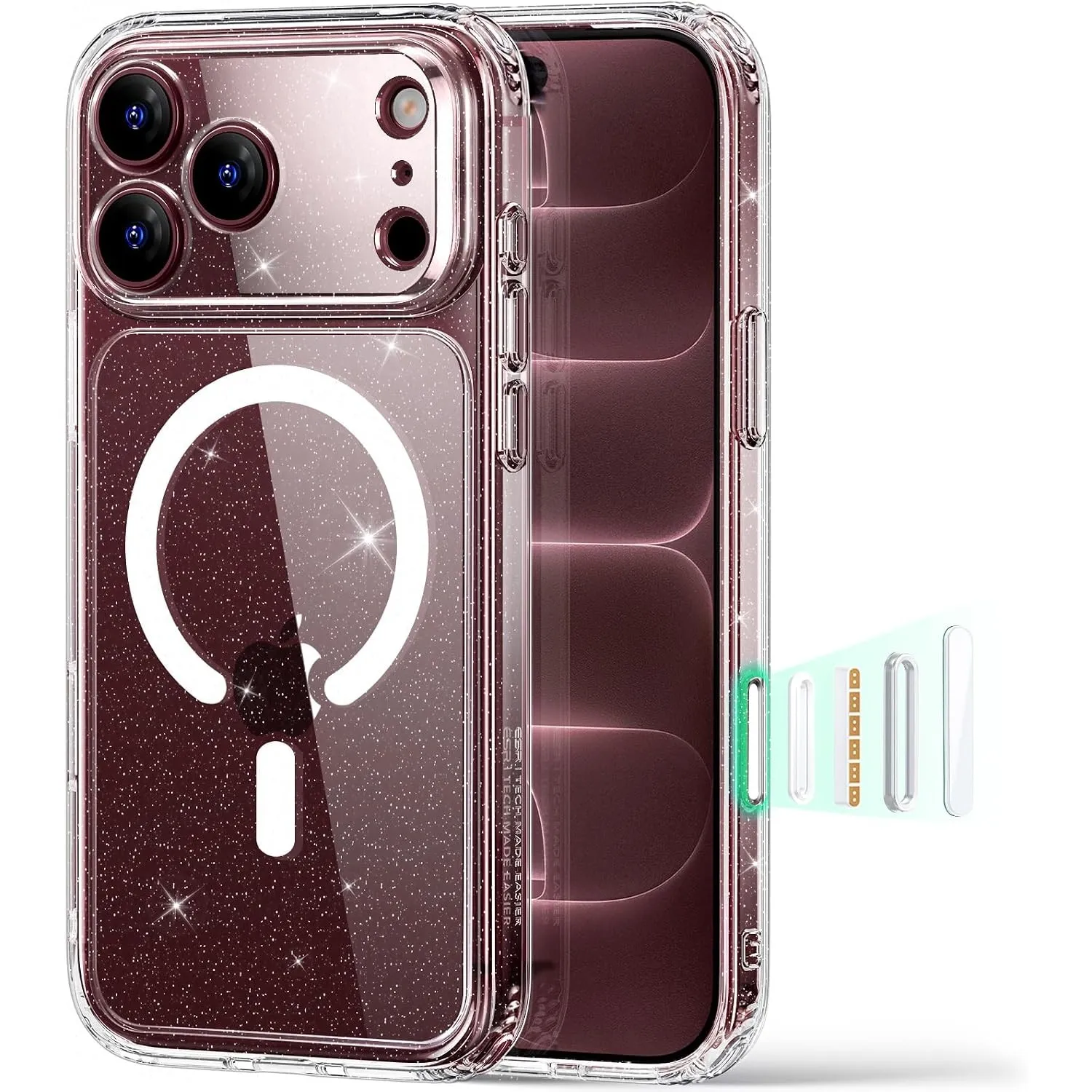 ESR Classic Hybrid für iPhone 18 Pro/17 Pro Hülle, Klares Glitzer