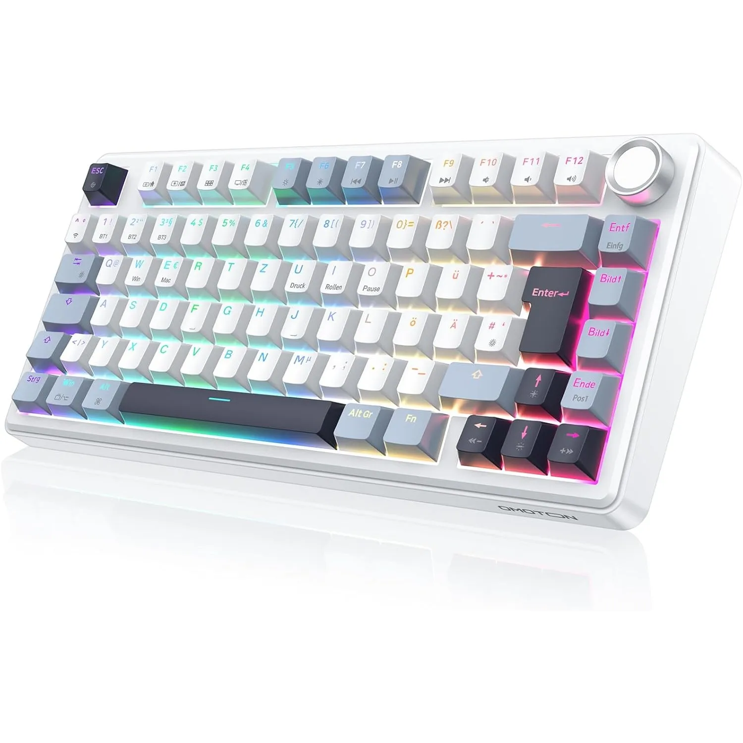 OMOTON Mechanische Tastatur Gaming 75% kabellos QWERTZ ISO-DE Layout MK211 | Hot-Swap, Gasket Struktur, 3 Modi (2,4G/BT…