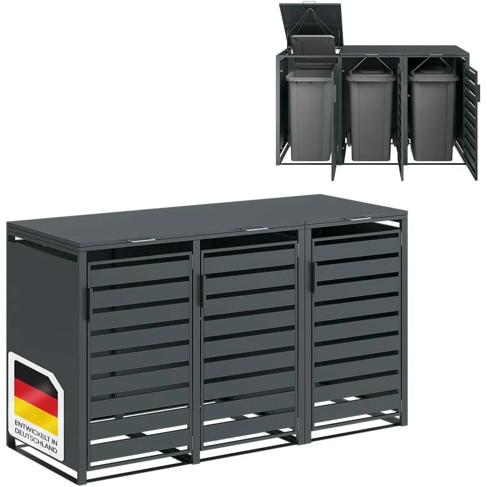 STEELSØN Kestra Mülltonnenbox 3er bis 240L – Mülltonnenverkleidung mit Sichtstreifen aus Stahl – hochwertige Müllcontai…