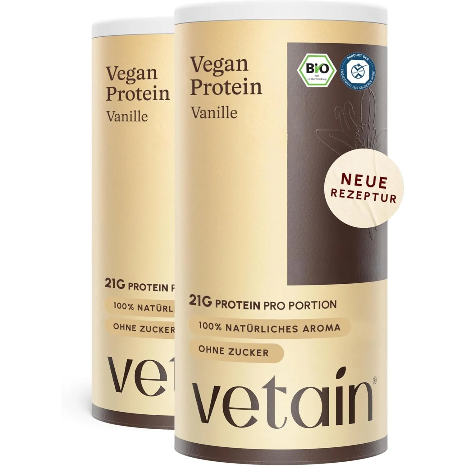 VETAIN Veganes Proteinpulver Vanille - 21g Eiweiß - Ohne künstliche Süßungsmittel - Bio Protein Pulver - 4 Proteinquell…