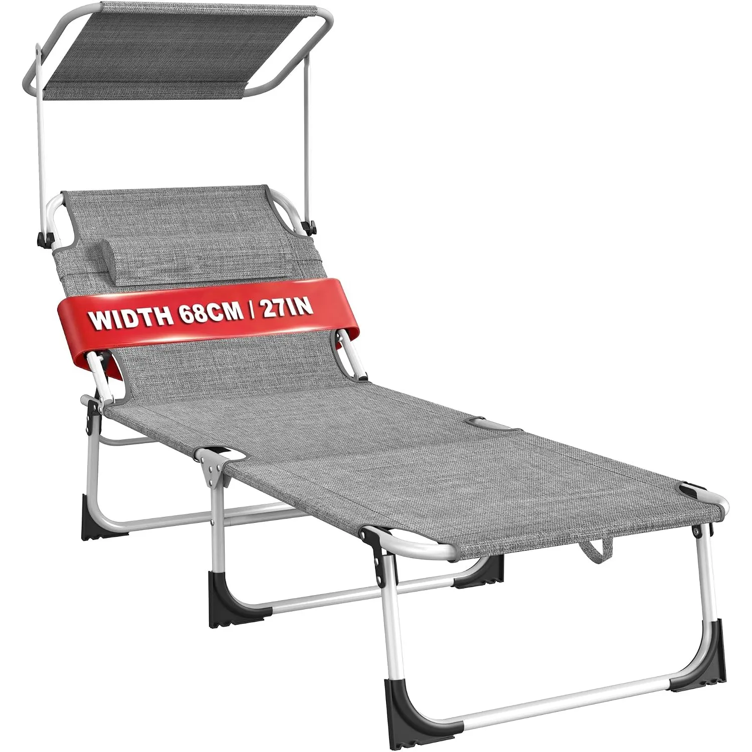 AufuN Sonnenliege Klappbar mit Dach und Seitentasche 195x68 cm, wetterfeste Gartenliege, stabile Strandliege, Sonnensch…