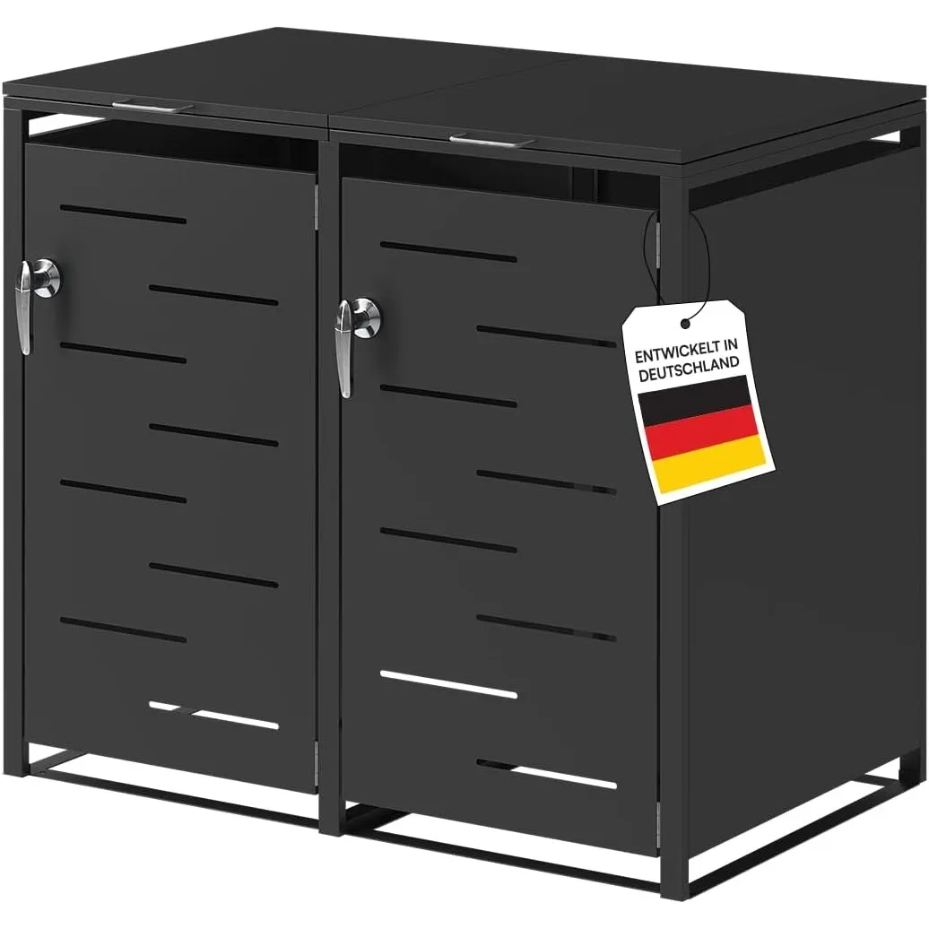 STEELSØN Diorus Mülltonnenbox 2 Tonnen bis 120L, Schwarz, abschließbar