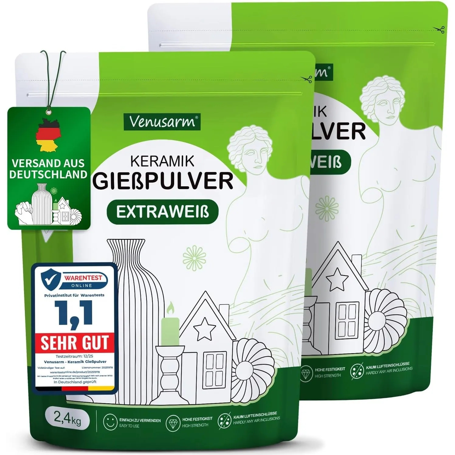 Keramik Gießpulver Weiß 4,8kg, Reliefgießpulver Lufthärtend und Geruchslos