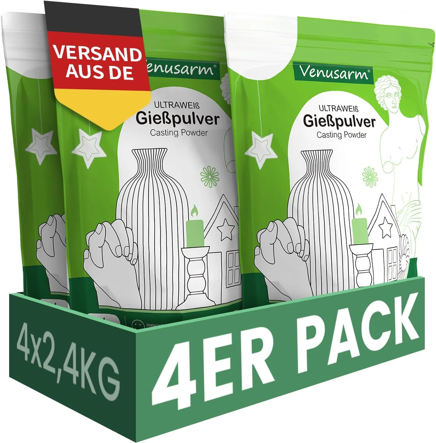 Gießpulver Weiß 9,6kg, Gießpulver wie Neuschnee, Gießmasse wie Spiegel Glatter, Beruhigende Härte Gips zum Gießen für D…