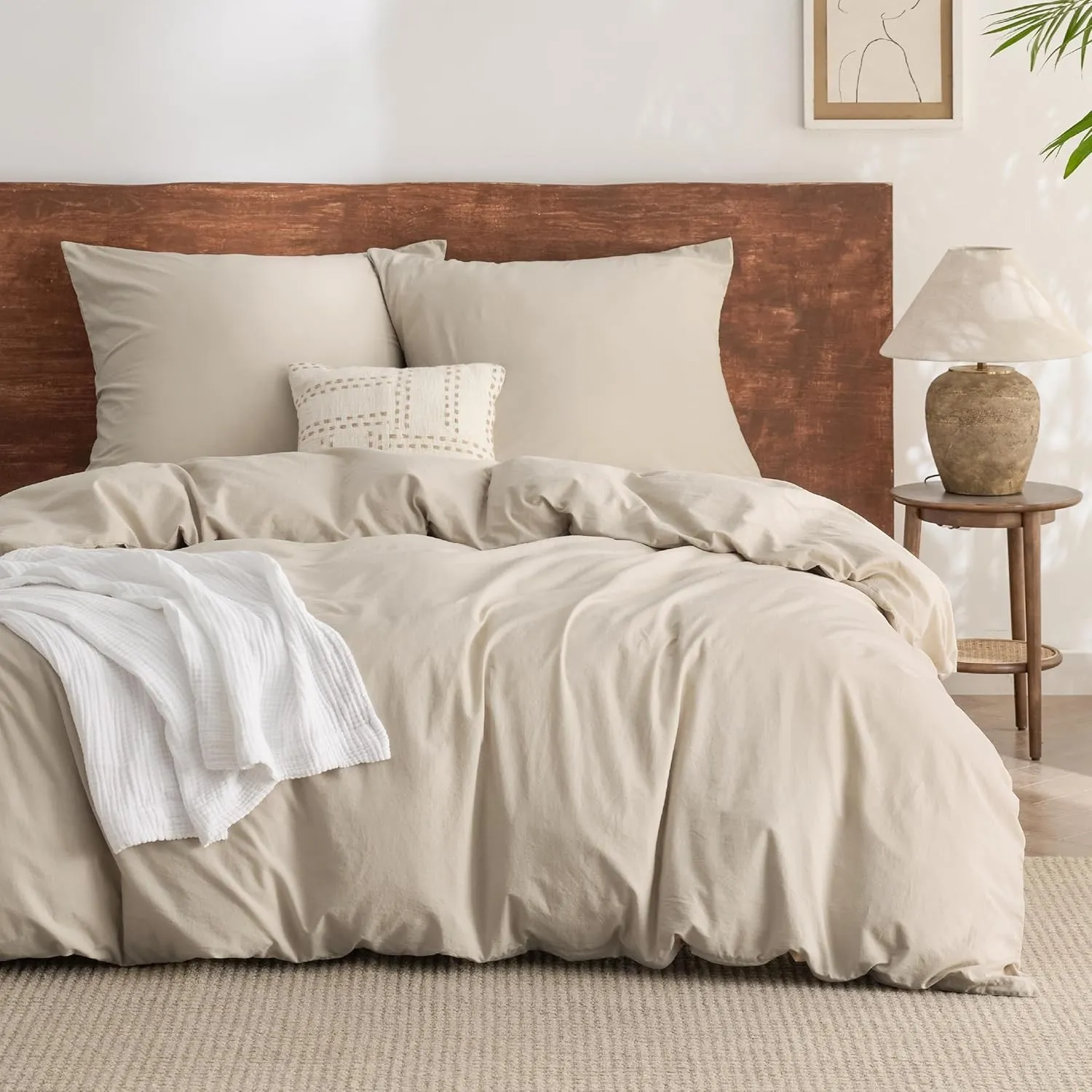 BEDSURE Bettwäsche 155x220 Baumwolle 3teilig - Beige, 2 Kissen 80x80 cm