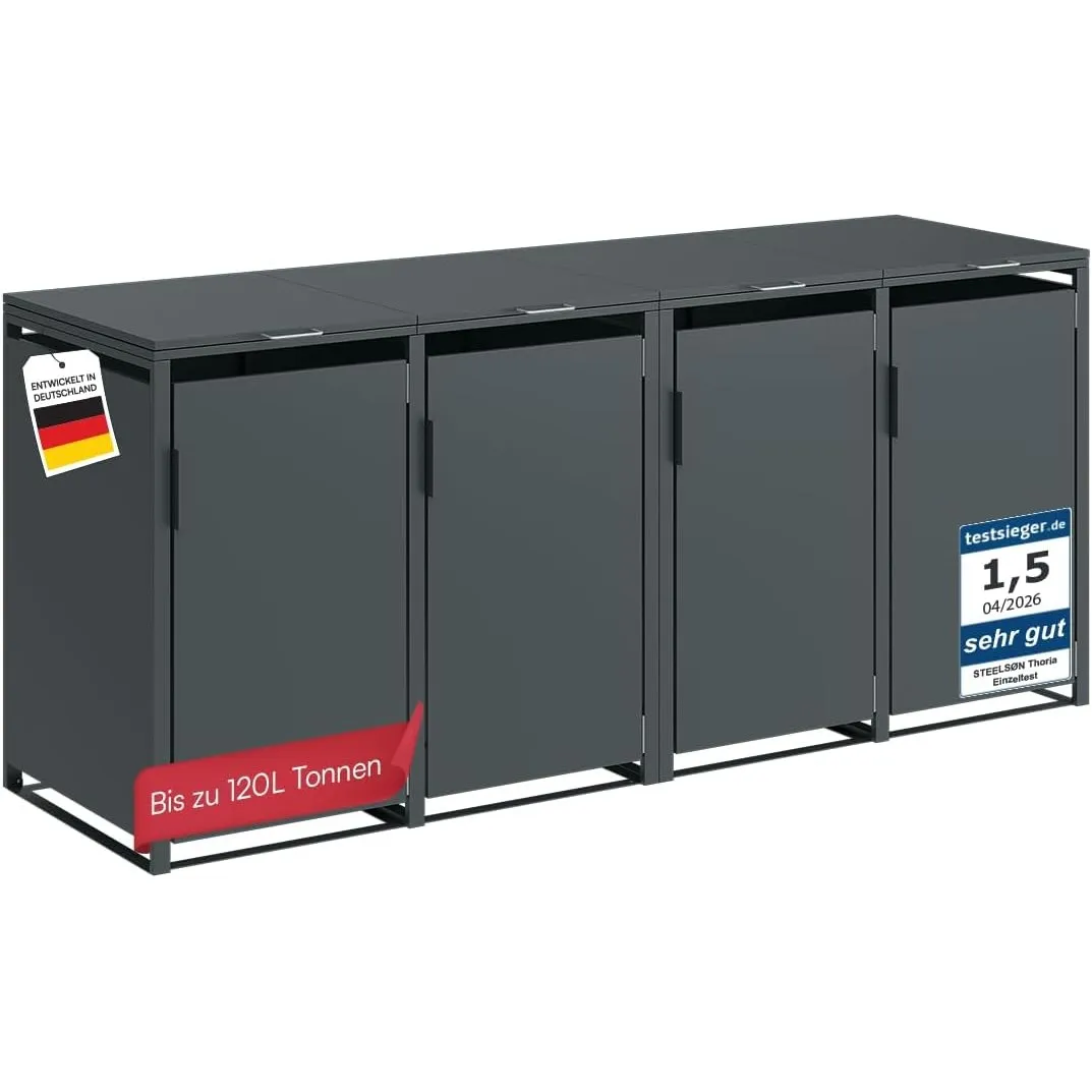 STEELSØN Thoria Mülltonnenbox 4er bis 120L, aus verzinktem Stahl, Anthrazit