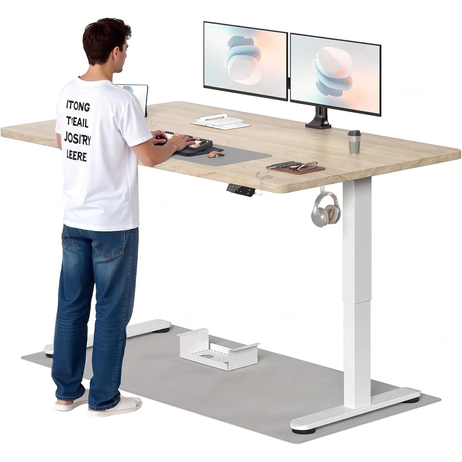 TRIUMPHKEY Höhenverstellbarer Schreibtisch, 180x80cm, Elektrisch Stehschreibtisch mit Dualmotor, Touchscreen,USB-A & Ka…