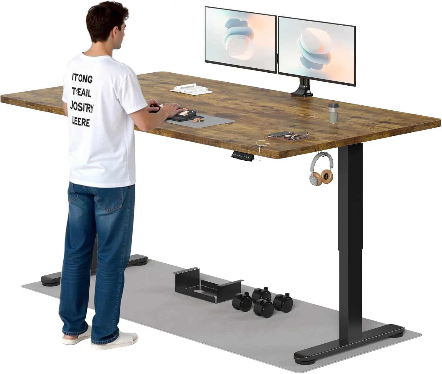 TRIUMPHKEY Höhenverstellbarer Schreibtisch, 200x80cm, Elektrisch Stehschreibtisch mit Dualmotor, Touchscreen,USB-A & Ka…