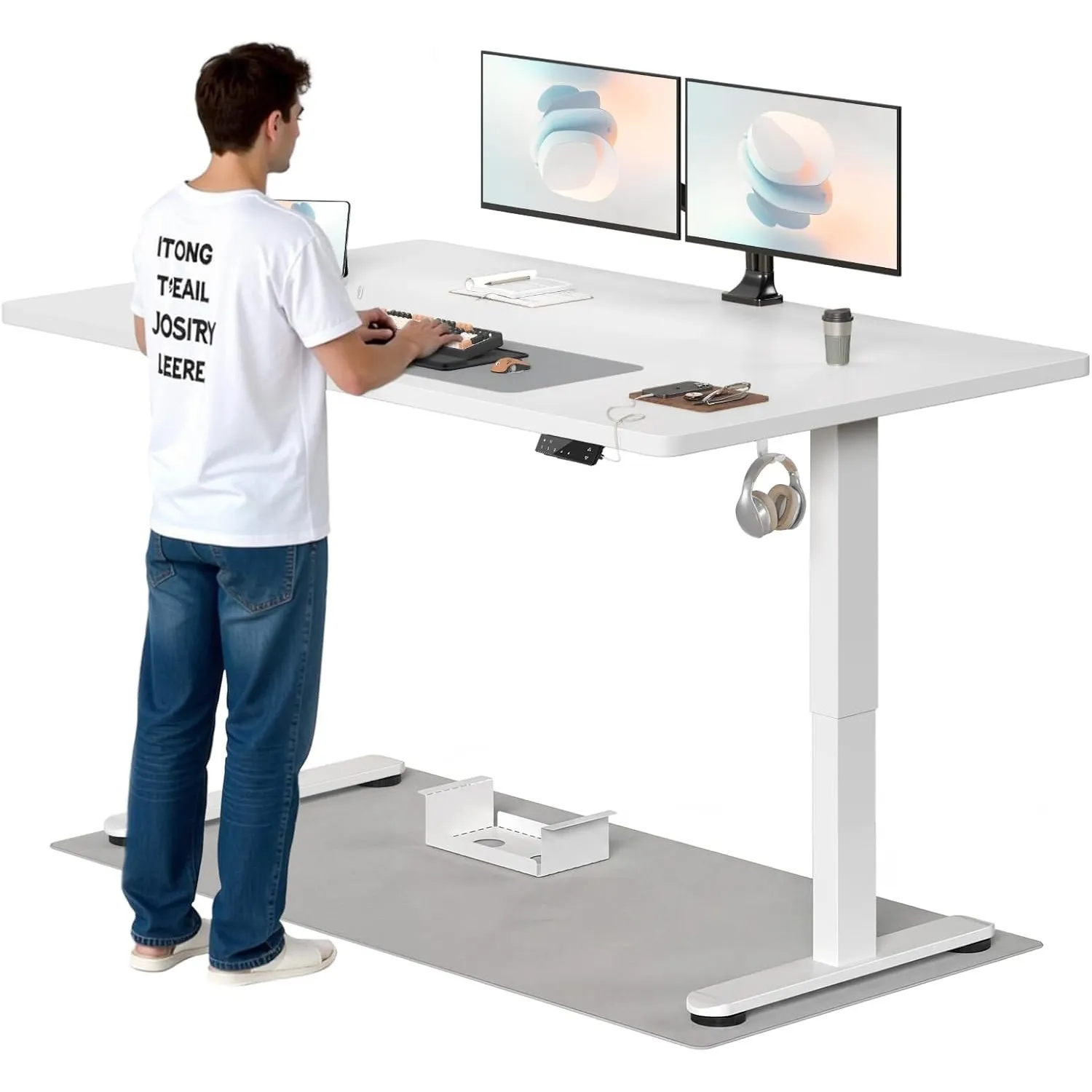 TRIUMPHKEY Höhenverstellbarer Schreibtisch, 180x80cm, Elektrisch Stehschreibtisch mit Dualmotor, Touchscreen,USB-A & Ka…