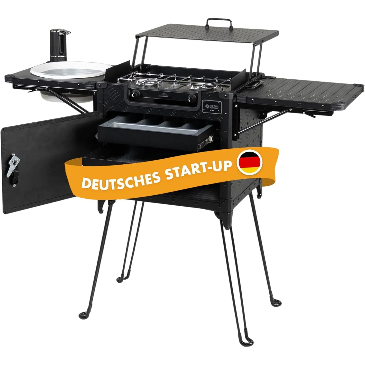 NATURBUMMLER Campingküche faltbar CompactCook+ 2.0 mit Gasherd & Spüle