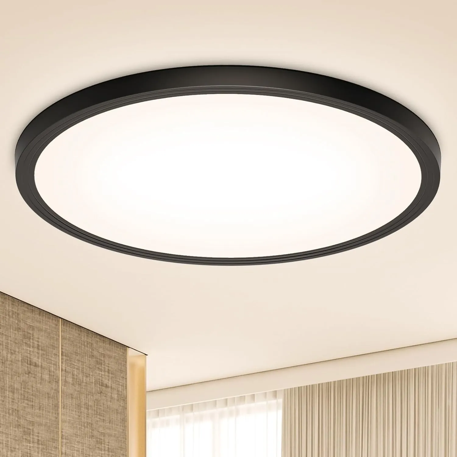 Deckenlampe Schwarz LED Deckenleuchte Flach, Ø30CM 24W 2400LM 3000K Warmweiß Rund Lampe Decke Badlampe IP44 Modern Küch…