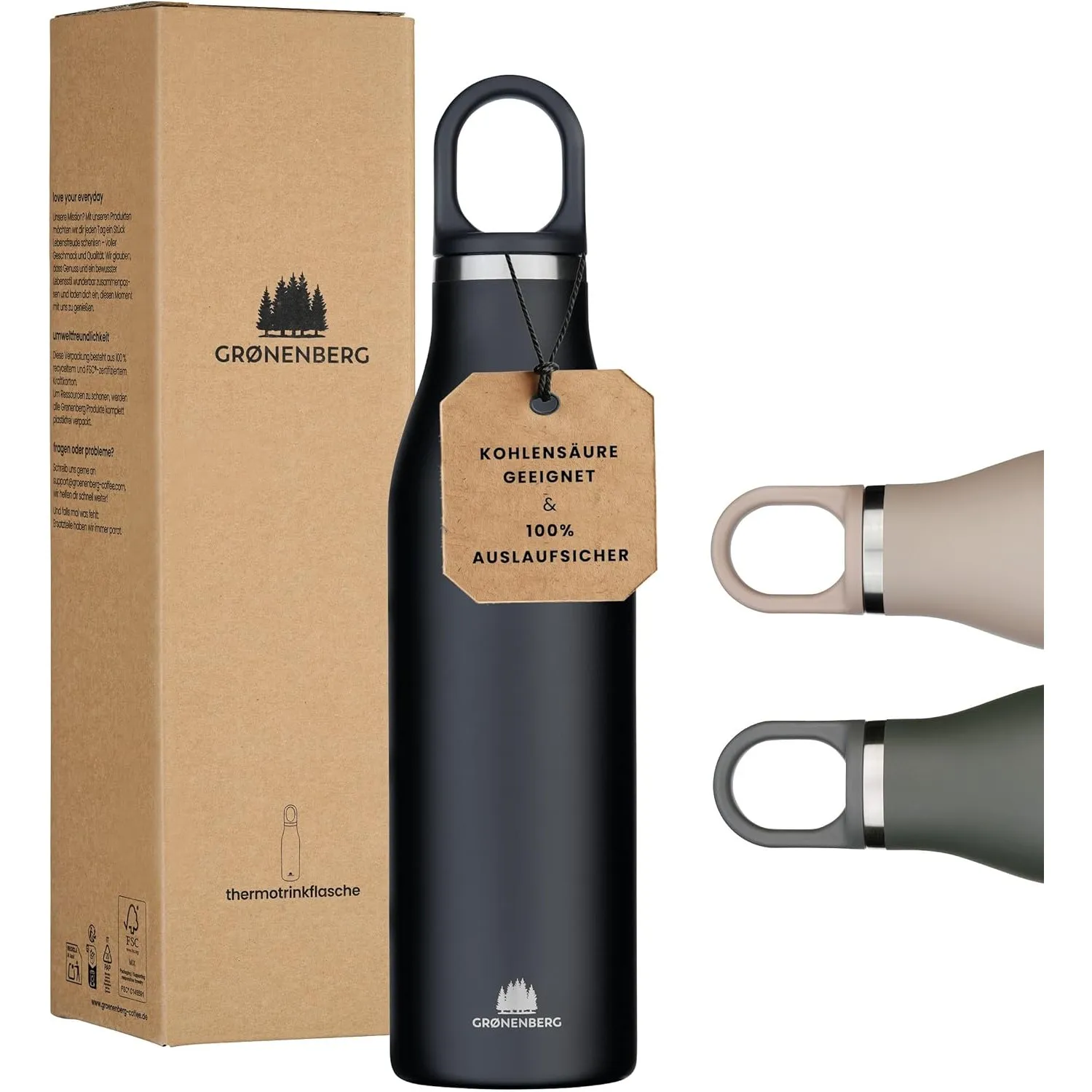 Groenenberg Trinkflasche Edelstahl 500ml oder 750ml | 100% Auslaufsicher | Thermosflasche Kohlensäure geeignet | Isolie…