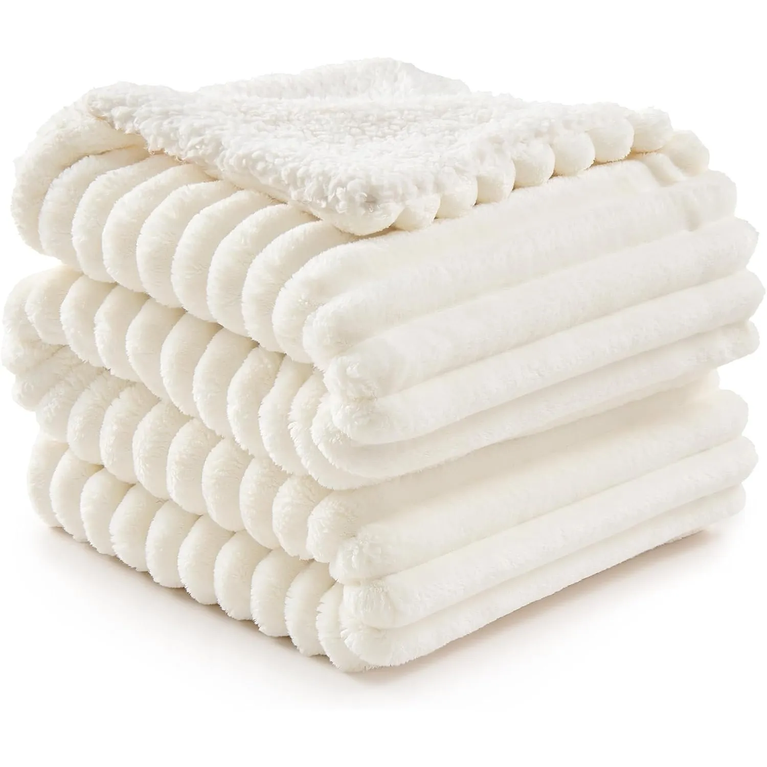 BEDELITE warme Decke Sherpa Kuscheldecke Flauschig Cremeweiß XXL 220x240