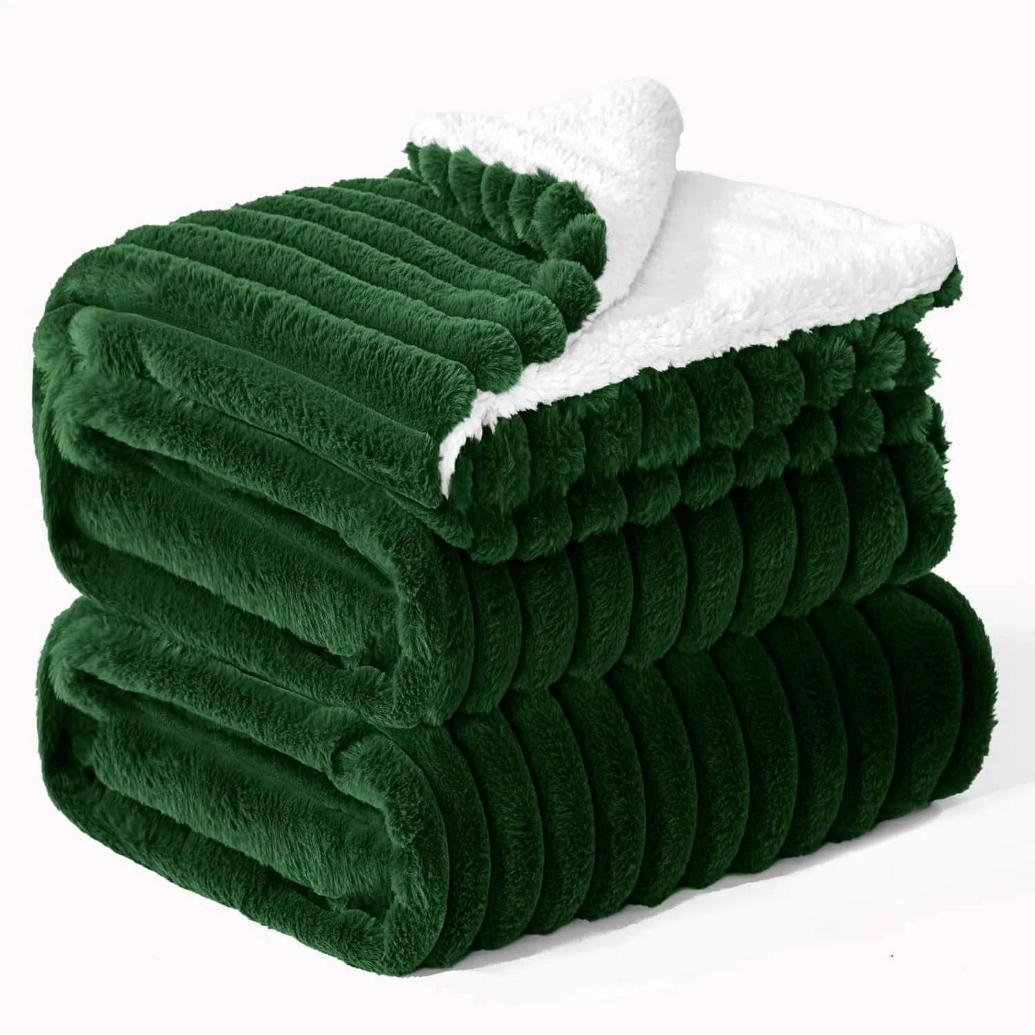 BEDELITE warme Decke Sherpa Kuscheldecke Flauschig Dunkelgrün XXL 220x240