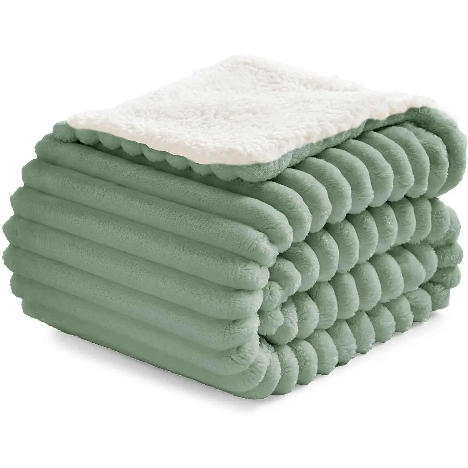 BEDELITE warme Decke Sherpa Kuscheldecke Flauschig Salbeigrün 150x200