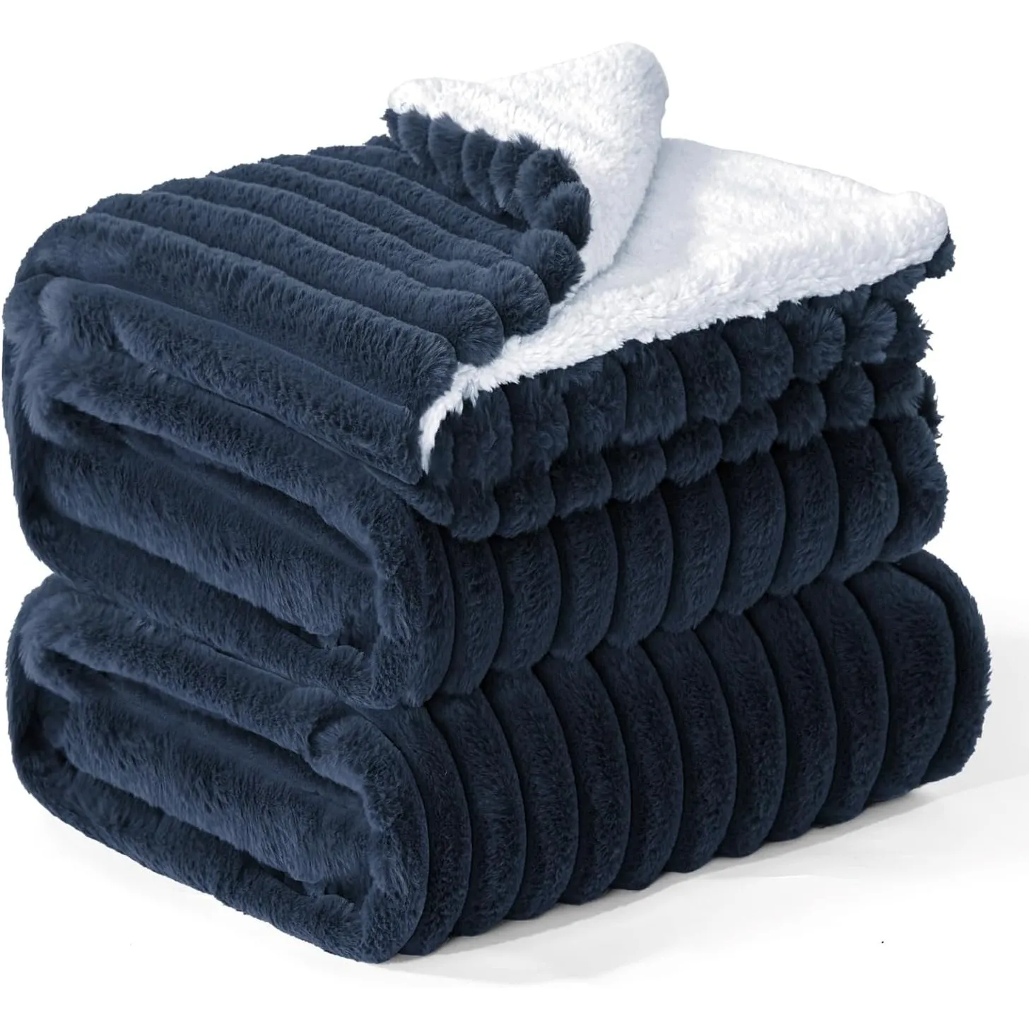 BEDELITE warme Decke Sherpa Kuscheldecke Flauschig Dunkelblau 230x270