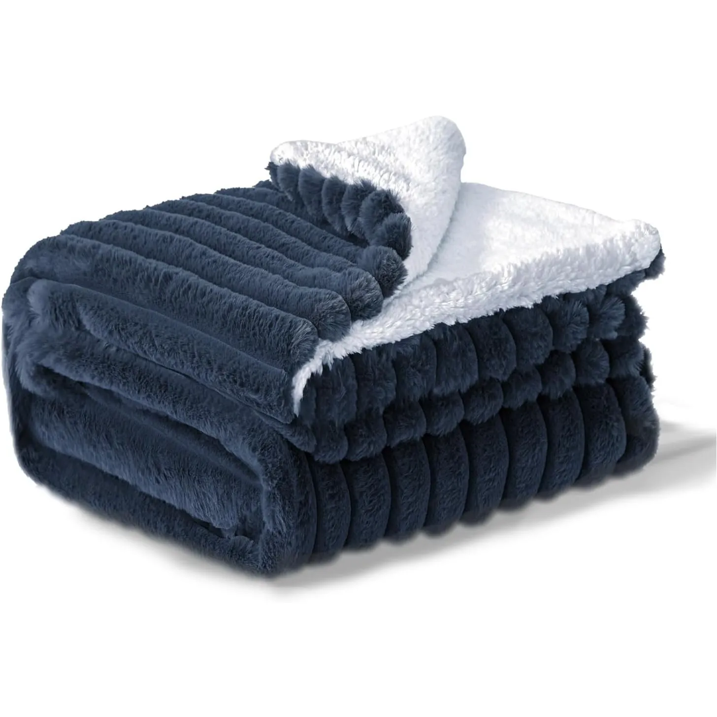 BEDELITE warme Decke Sherpa Kuscheldecke Flauschig Dunkelblau 150x200